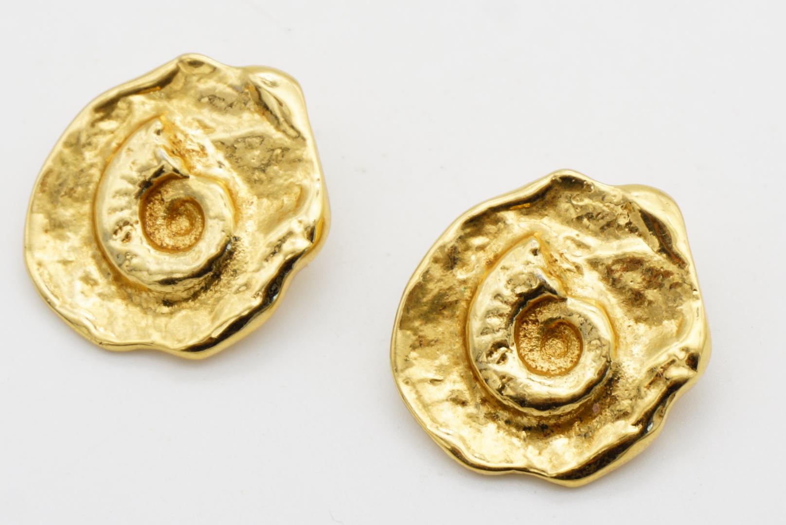 Yves Saint Laurent YSL Vintage Arty Spiral Fossil Ammonites Shell Clip Earrings 3