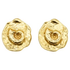 Yves Saint Laurent YSL Vintage Arty Spiral Fossil Ammonites Shell Clip Earrings