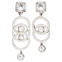 Yves Saint Laurent YSL Vintage Asymmetric Circle Crystal Eye Tear Drop Earrings