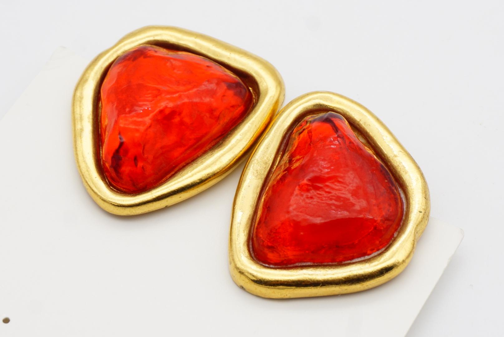 Yves Saint Laurent YSL Vintage Asymmetric Triangle Ruby Crystal Clip Earrings For Sale 6