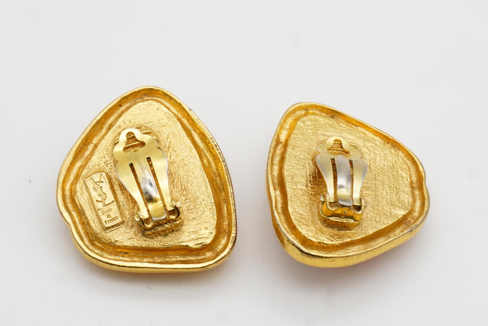 Yves Saint Laurent YSL Vintage Asymmetric Triangle Ruby Crystal Clip Earrings For Sale 9