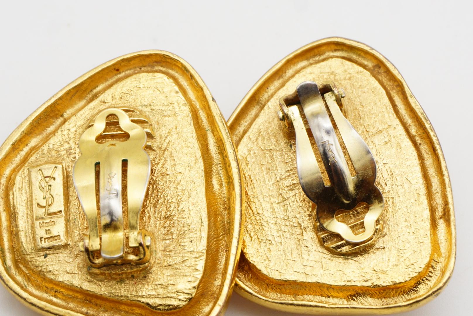 Yves Saint Laurent YSL Pendientes de clip de cristal de rubí triangulares asimétricos vintage en venta 12