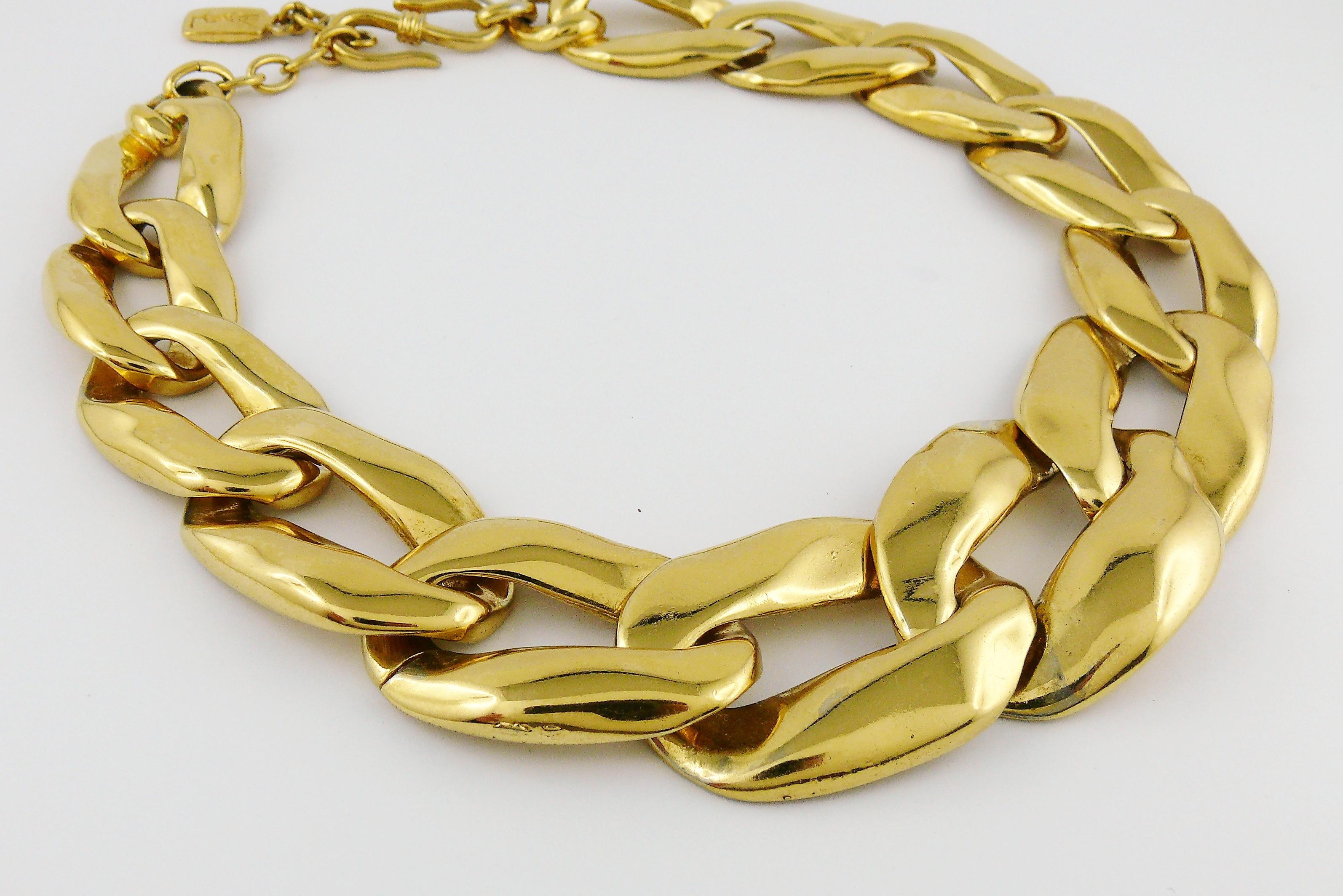 Women's Yves Saint Laurent YSL Vintage Athos Iconic Gold Toned Curb Chain Necklace