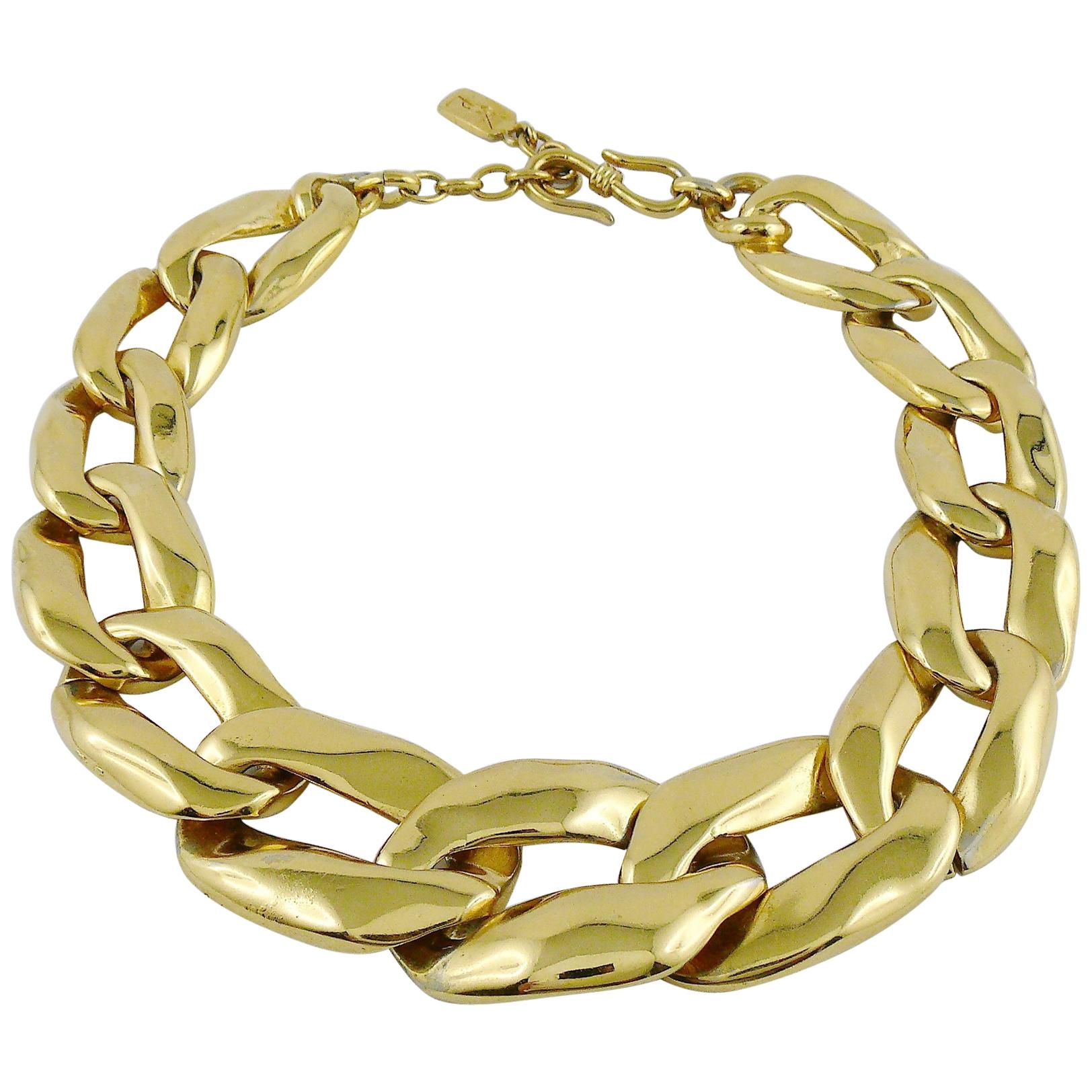 Yves Saint Laurent YSL Vintage Athos Iconic Gold Toned Curb Chain Necklace