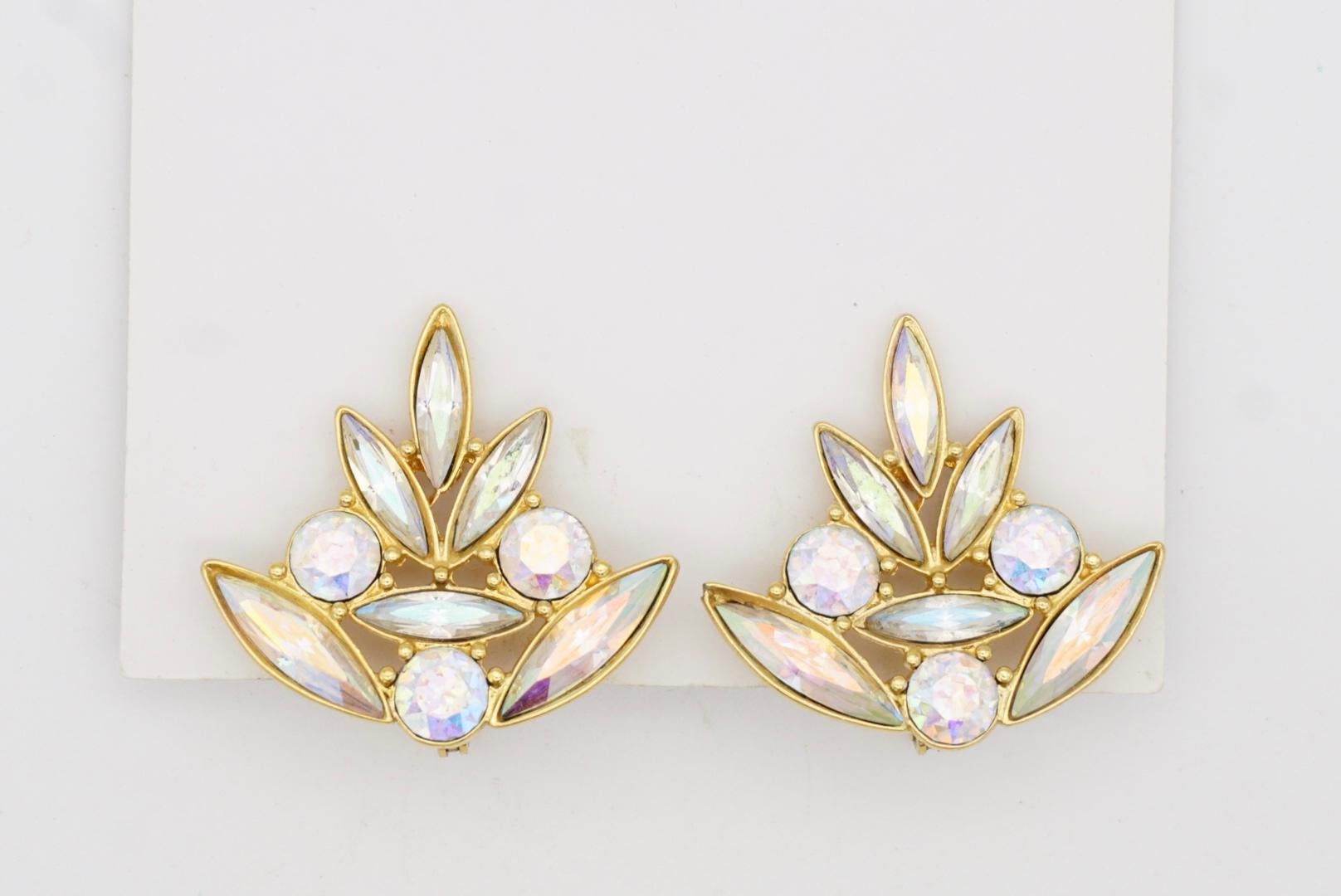 Yves Saint Laurent YSL Vintage Aurora Borealis Cluster Crystals Flower Earrings For Sale 5