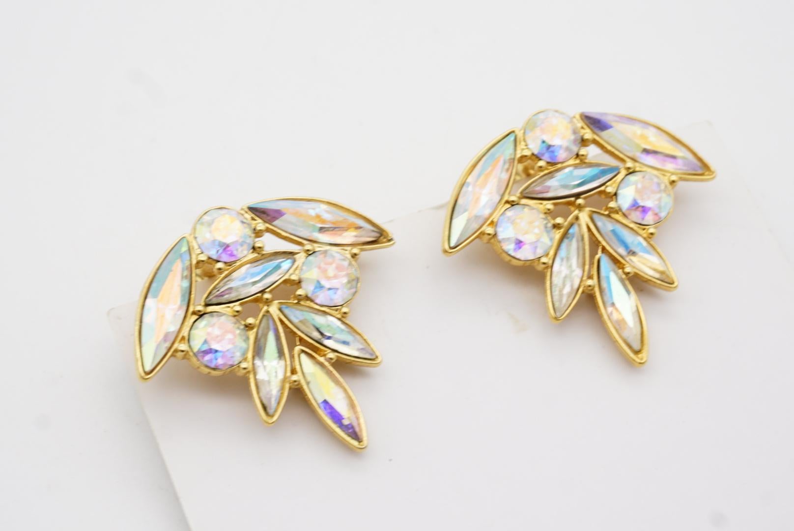 Yves Saint Laurent YSL Boucles d'oreilles vintage Aurora Borealis Cluster Crystals Flower 6