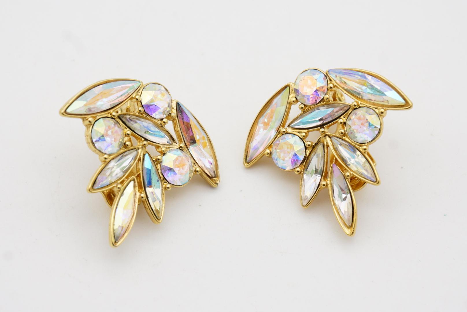 Yves Saint Laurent YSL Boucles d'oreilles vintage Aurora Borealis Cluster Crystals Flower 7