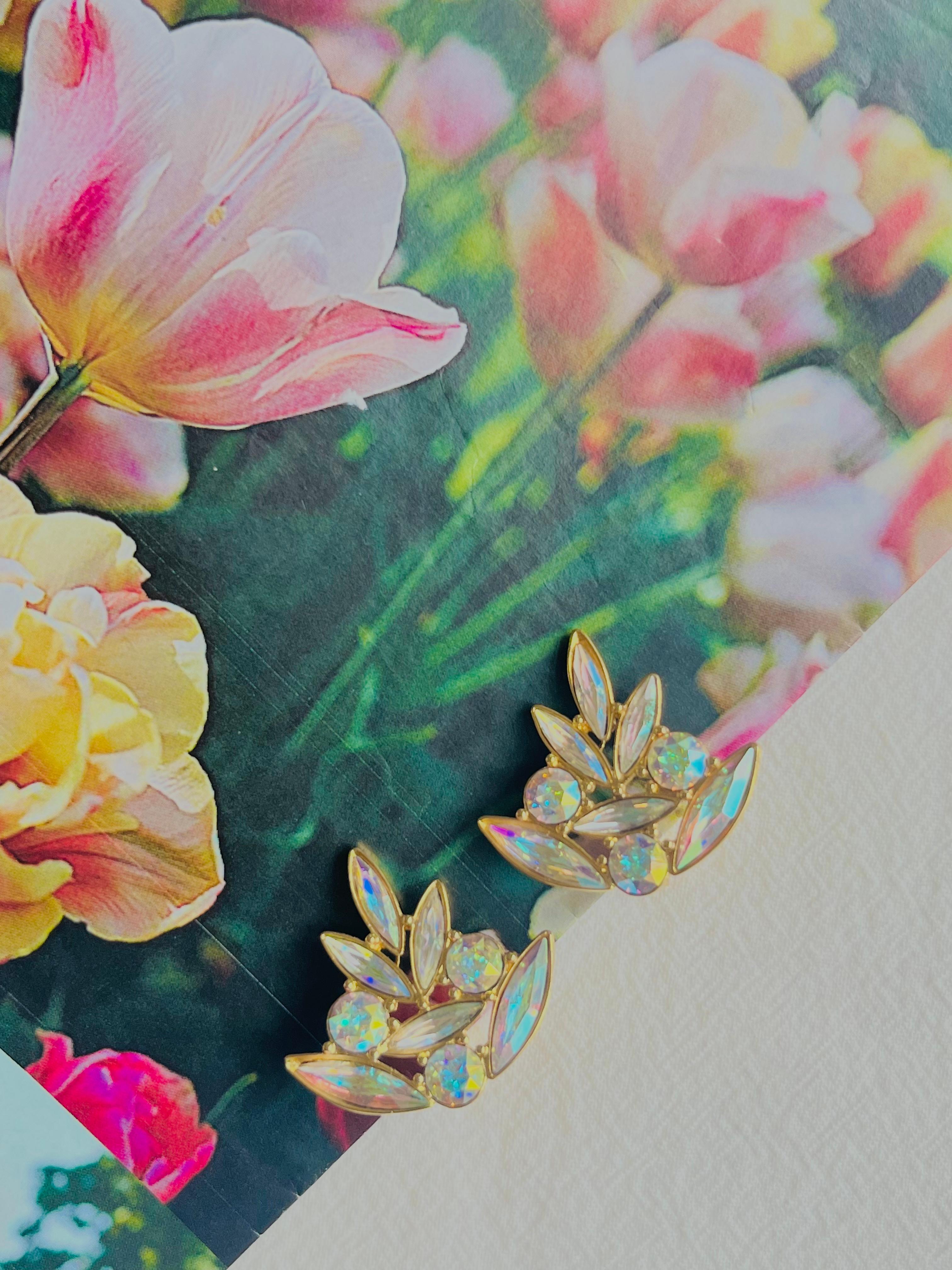Art Déco Yves Saint Laurent YSL Vintage Aurora Borealis Cluster Cristalli Fiore Orecchini
