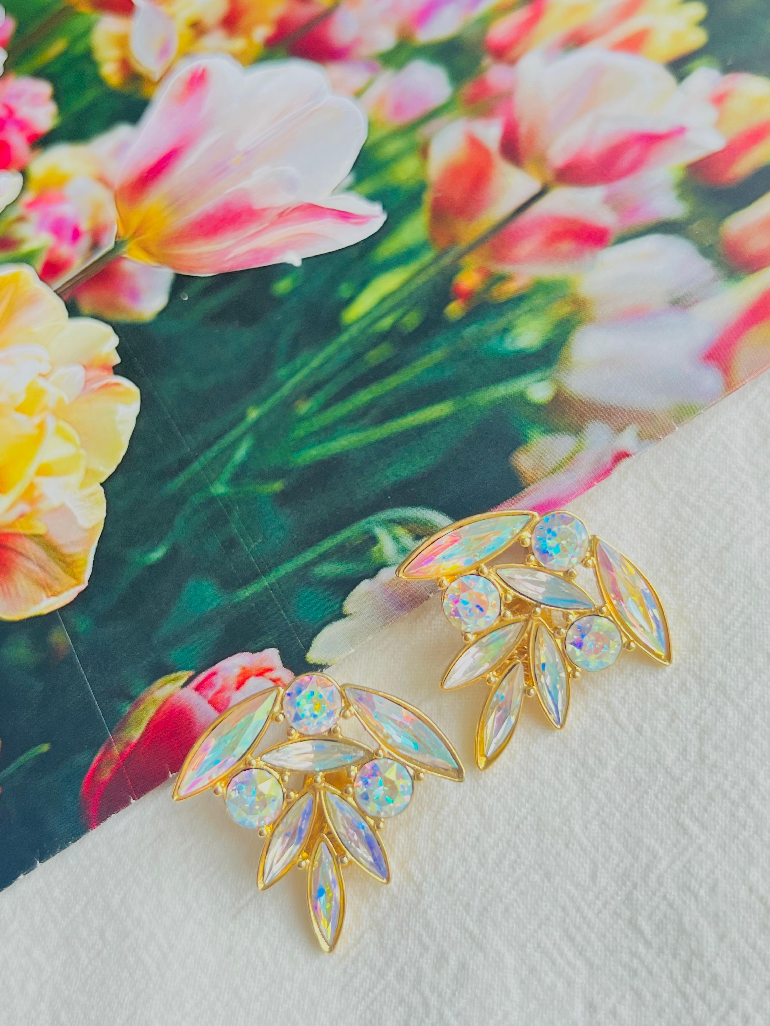 Yves Saint Laurent YSL Vintage Aurora Borealis Cluster Crystals Flower Earrings In Excellent Condition For Sale In Wokingham, England