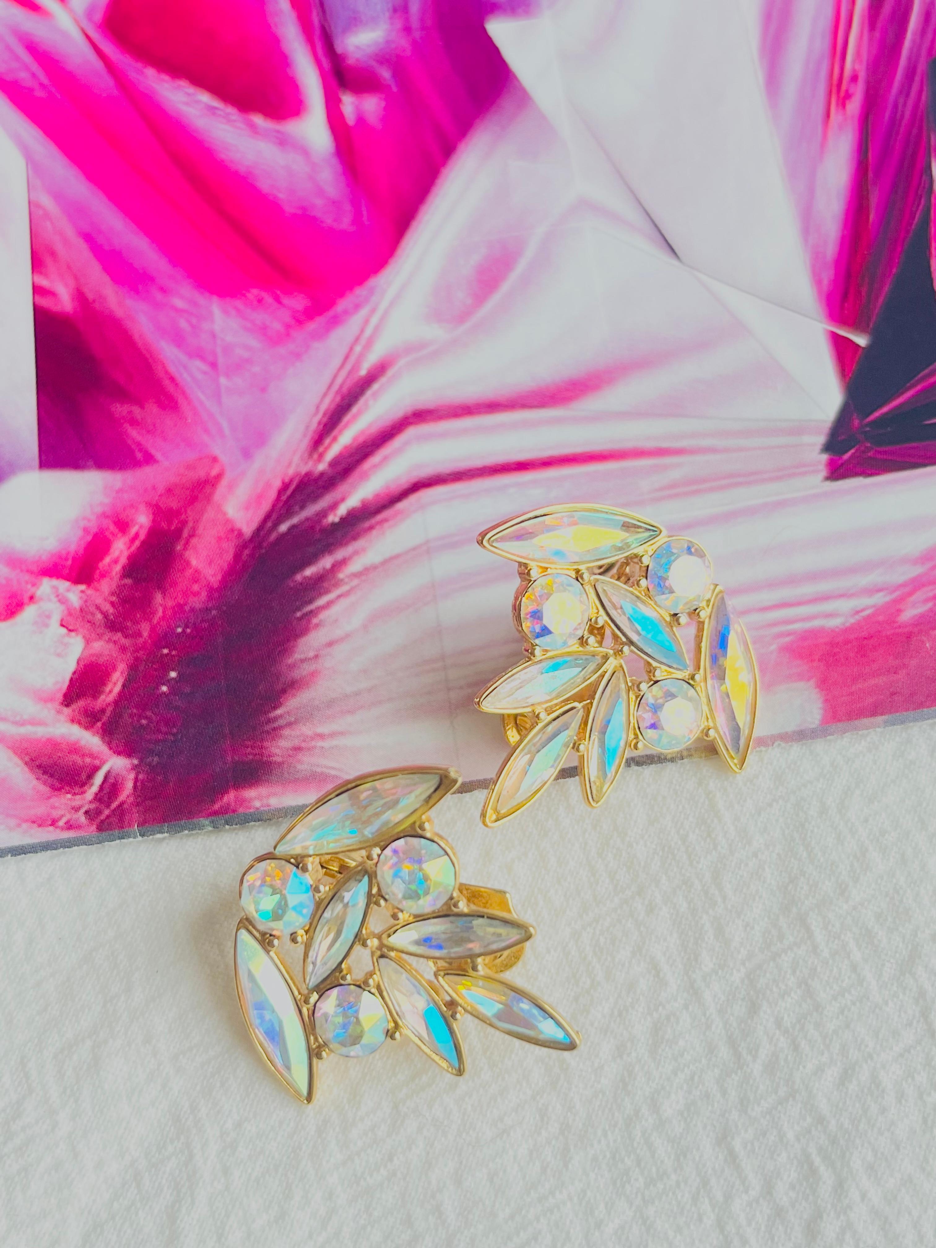 Yves Saint Laurent YSL Vintage Aurora Borealis Cluster Crystals Flower Earrings For Sale 1