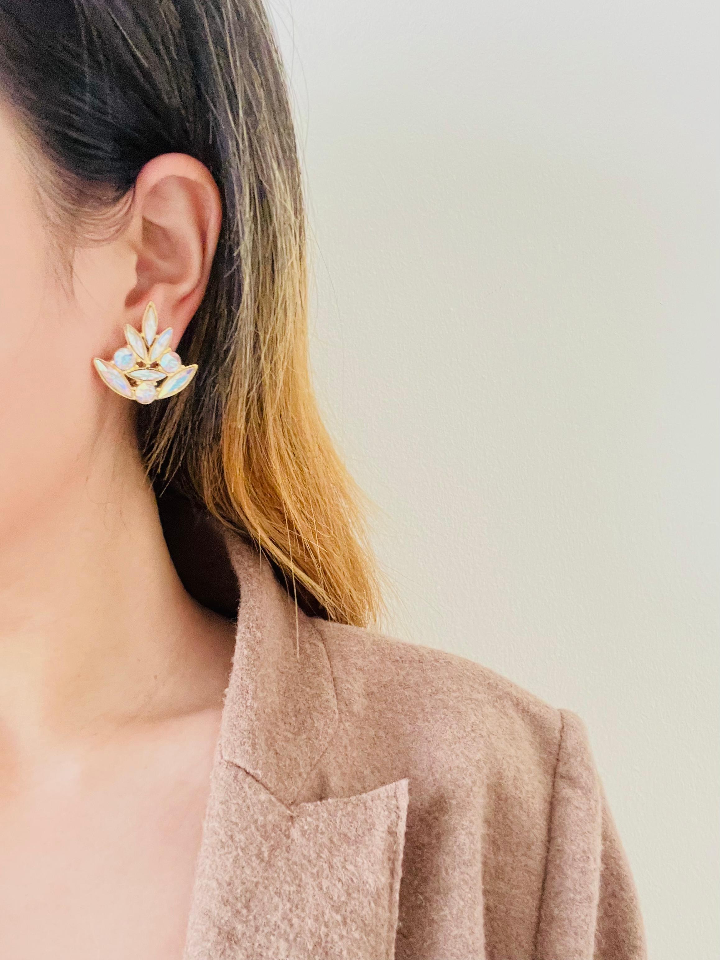 Yves Saint Laurent YSL Vintage Aurora Borealis Cluster Crystals Flower Earrings For Sale 2