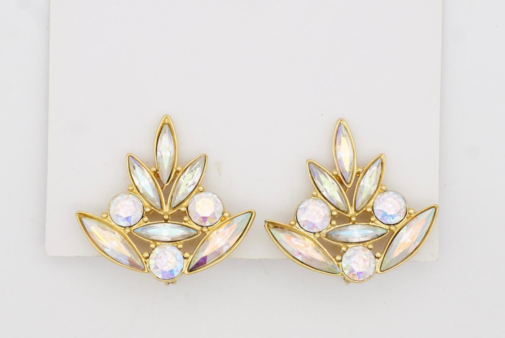 Yves Saint Laurent YSL Vintage Aurora Borealis Cluster Crystals Flower Earrings For Sale 4