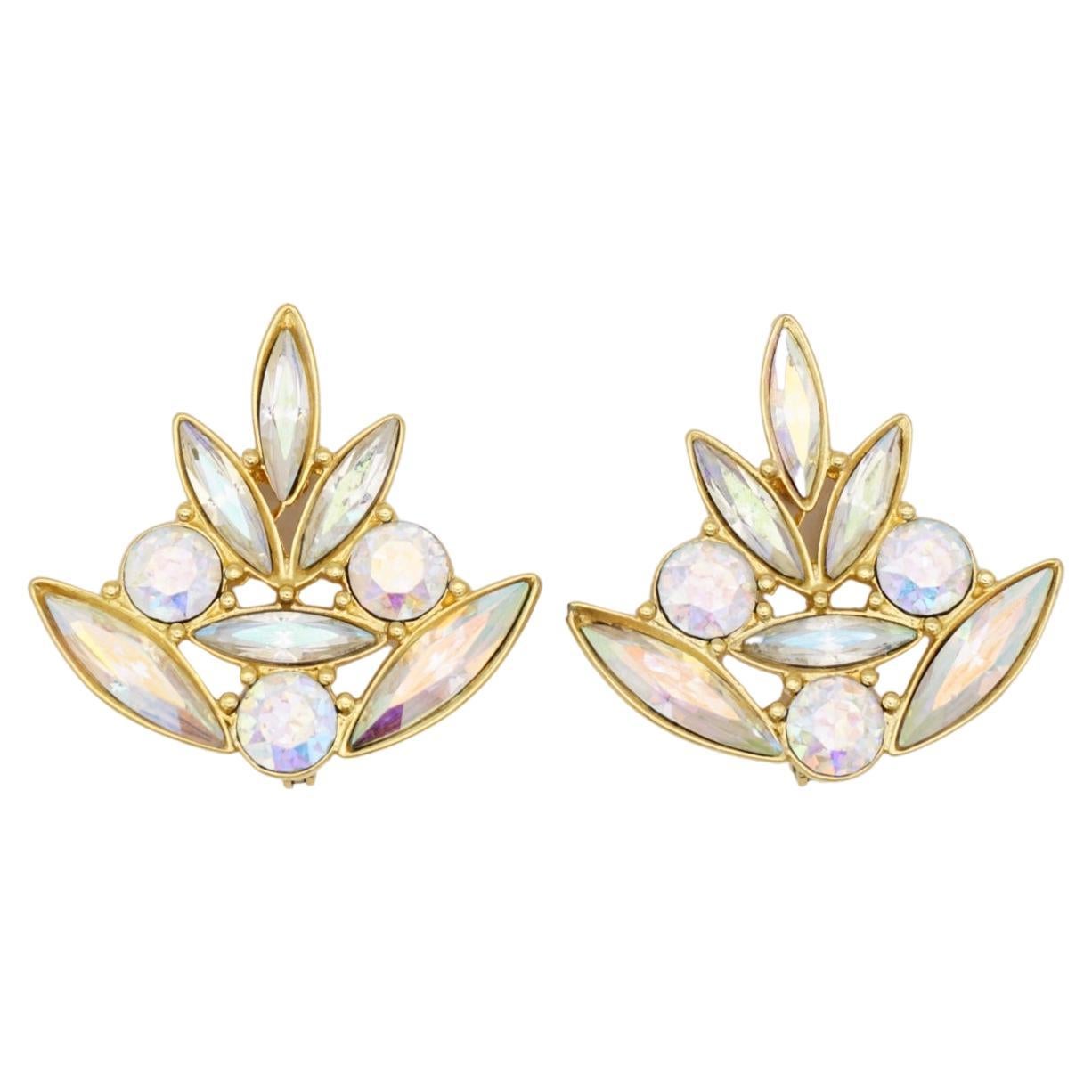 Yves Saint Laurent YSL Vintage Aurora Borealis Cluster Crystals Flower Earrings For Sale