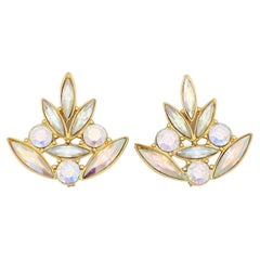 Yves Saint Laurent YSL Vintage Aurora Borealis Cluster Crystals Flower Earrings