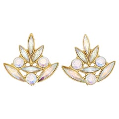 Yves Saint Laurent YSL Vintage Aurora Borealis Cluster Cristalli Fiore Orecchini