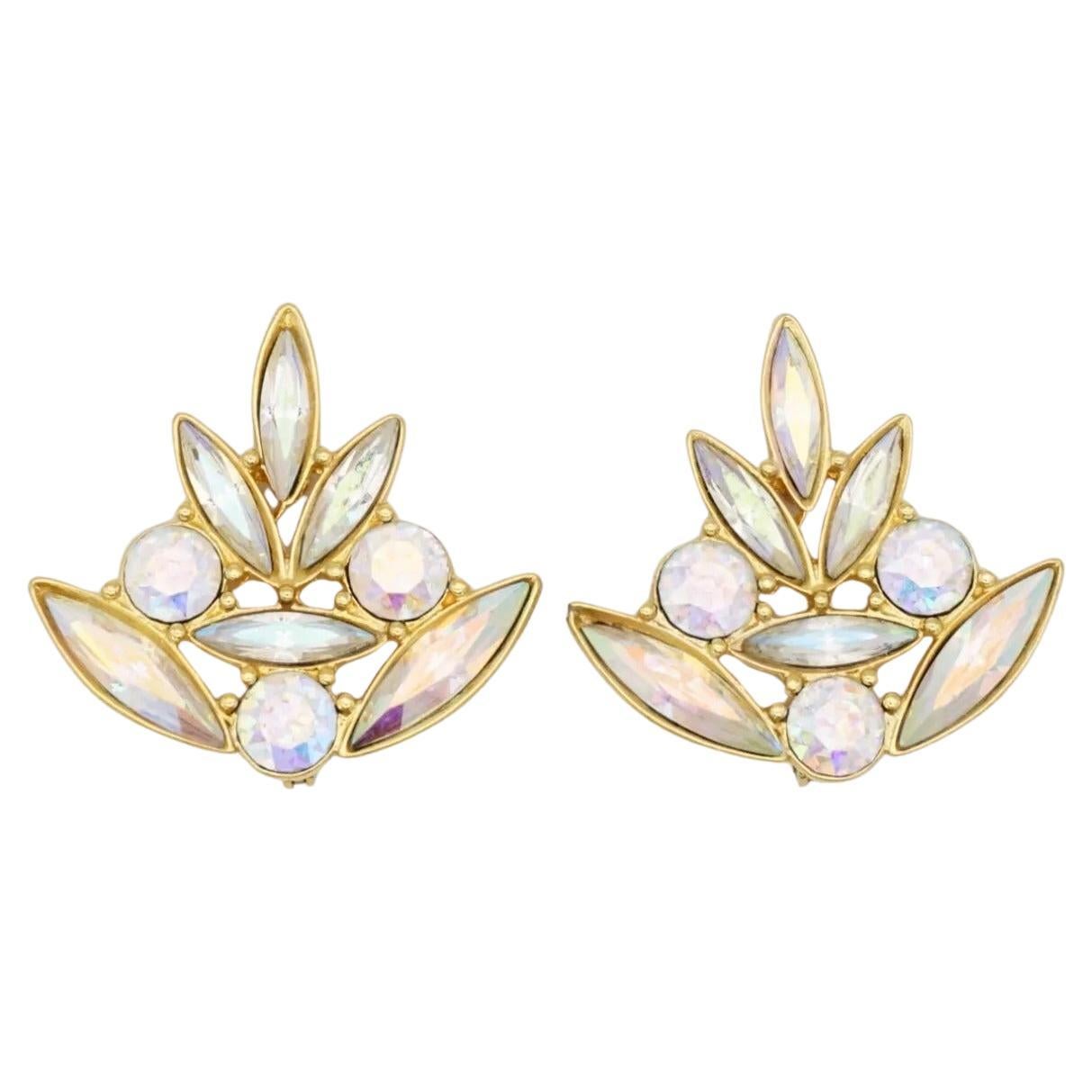 Yves Saint Laurent YSL Vintage Aurora Borealis Cluster Crystals Flower Earrings For Sale