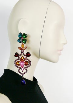 Yves Saint Laurent YSL Vintage Bejeweled Shoulder Duster Dangling Earrings