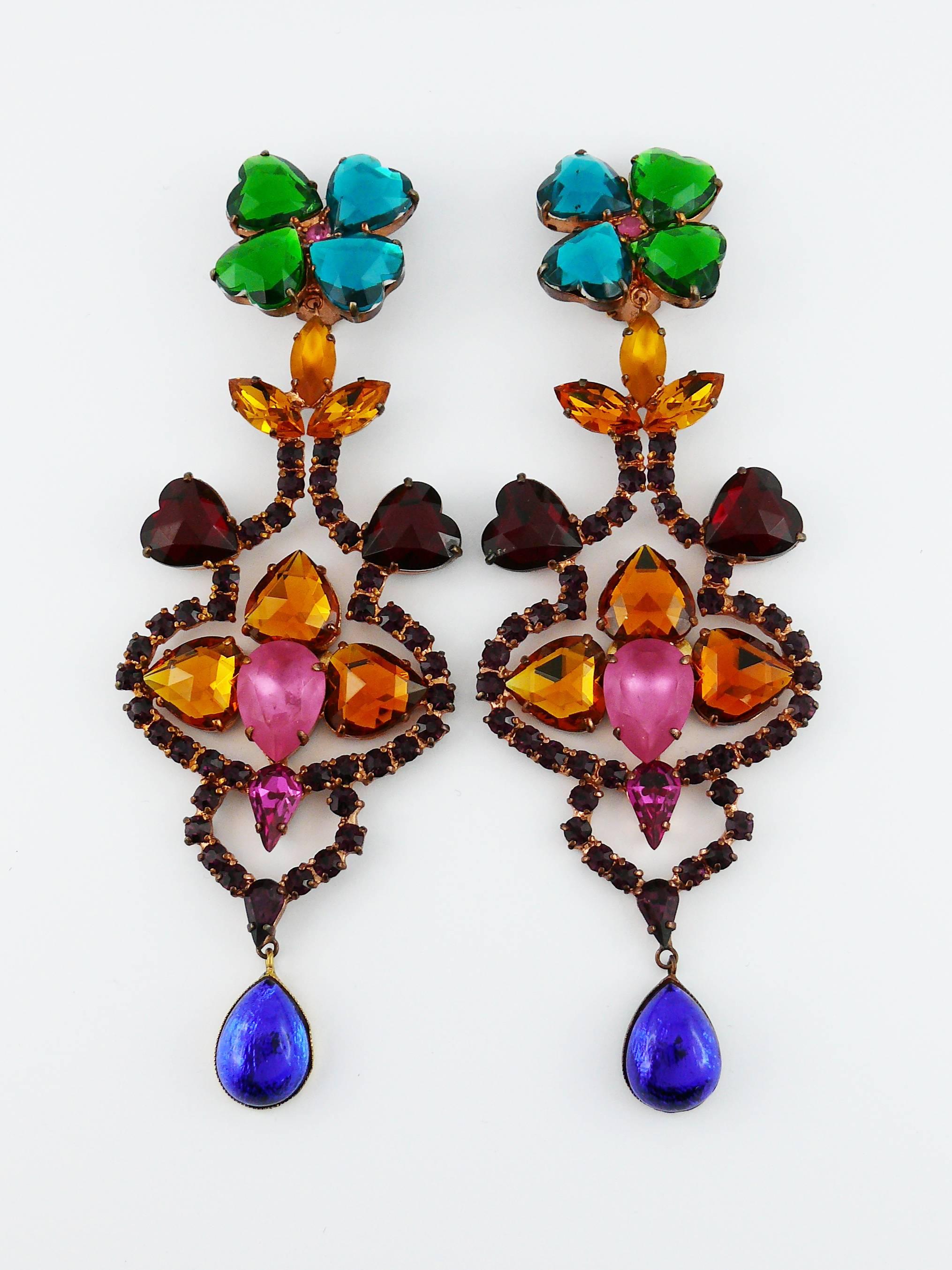 Women's or Men's Yves Saint Laurent YSL Vintage Bejeweled Shoulder Duster Dangling Earrings For Sale