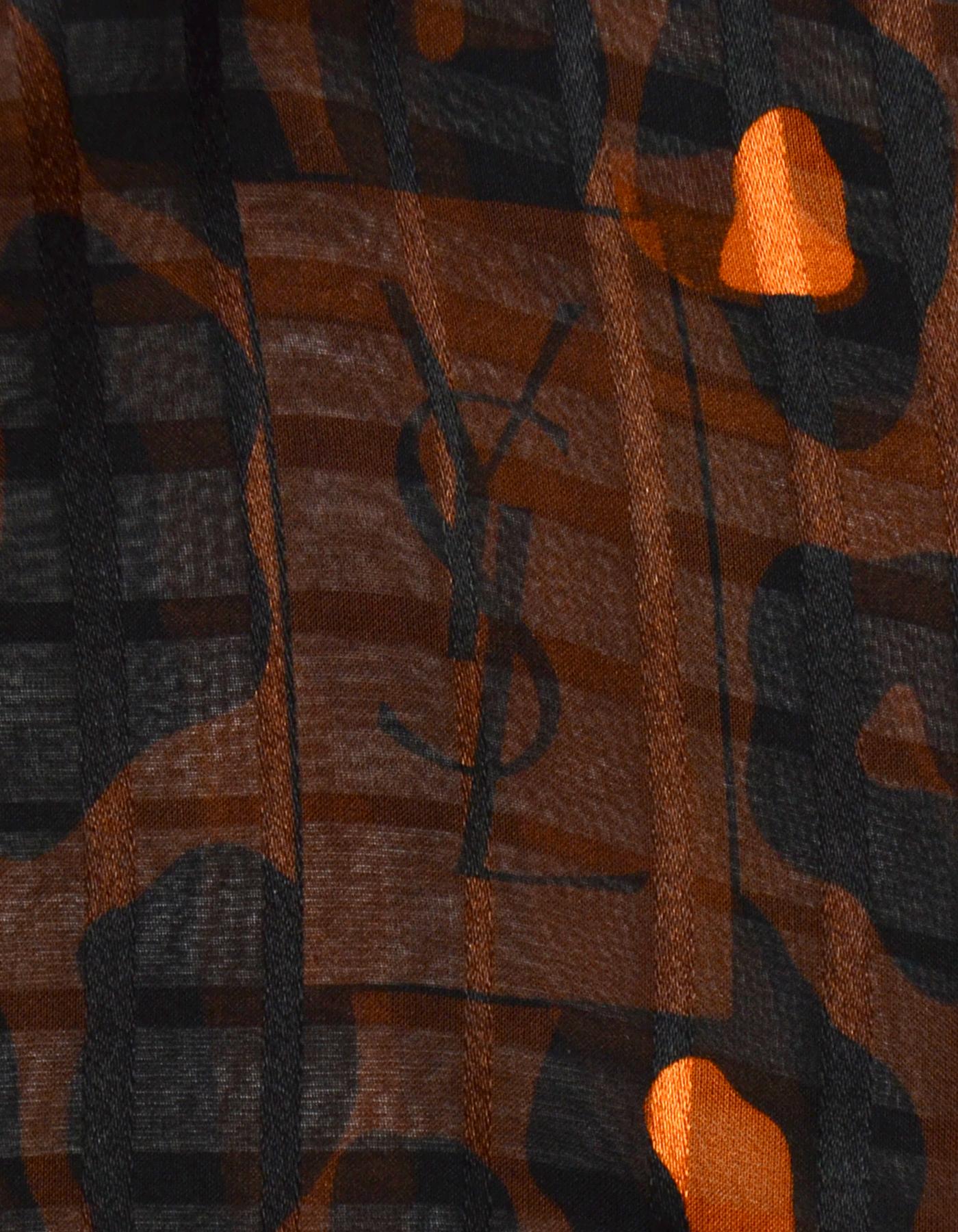 Women's Yves Saint Laurent YSL Vintage Black/Brown Sheer Leopard Print Scarf 52