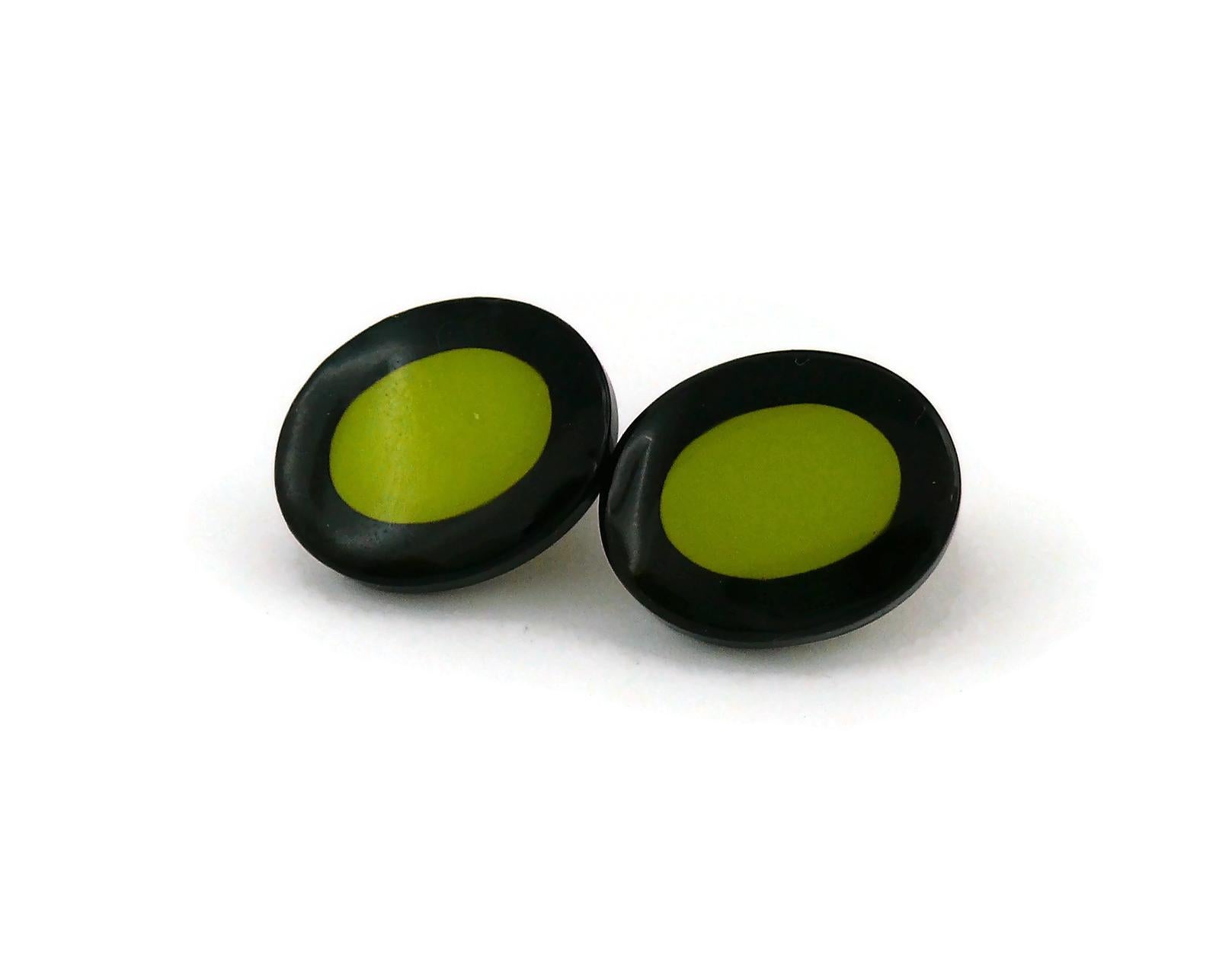 Women's Yves Saint Laurent YSL Vintage Black Green Oval Abstraction Clip-On Earrings For Sale