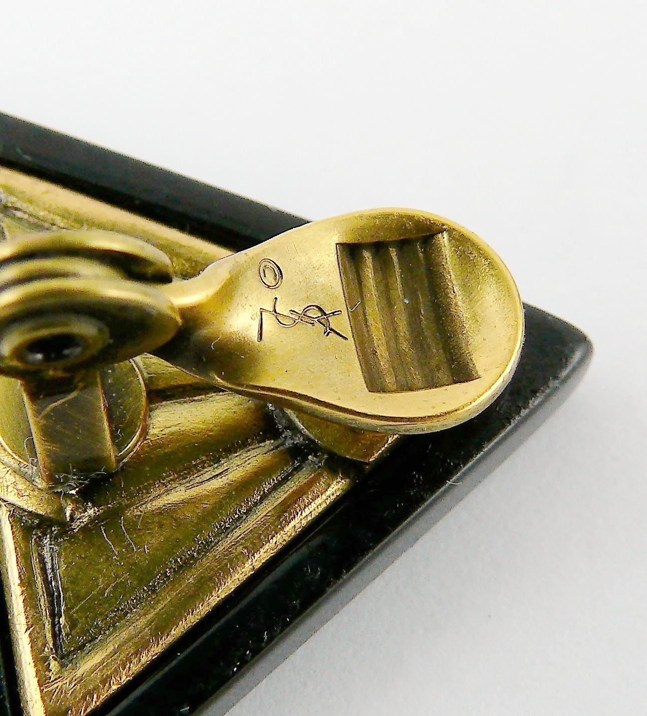Yves Saint Laurent YSL Vintage Black Green Triangle Abstraction Clip-On Earrings In Excellent Condition In Nice, FR