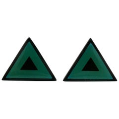 Yves Saint Laurent YSL Vintage Black Green Triangle Abstraction Clip-On Earrings