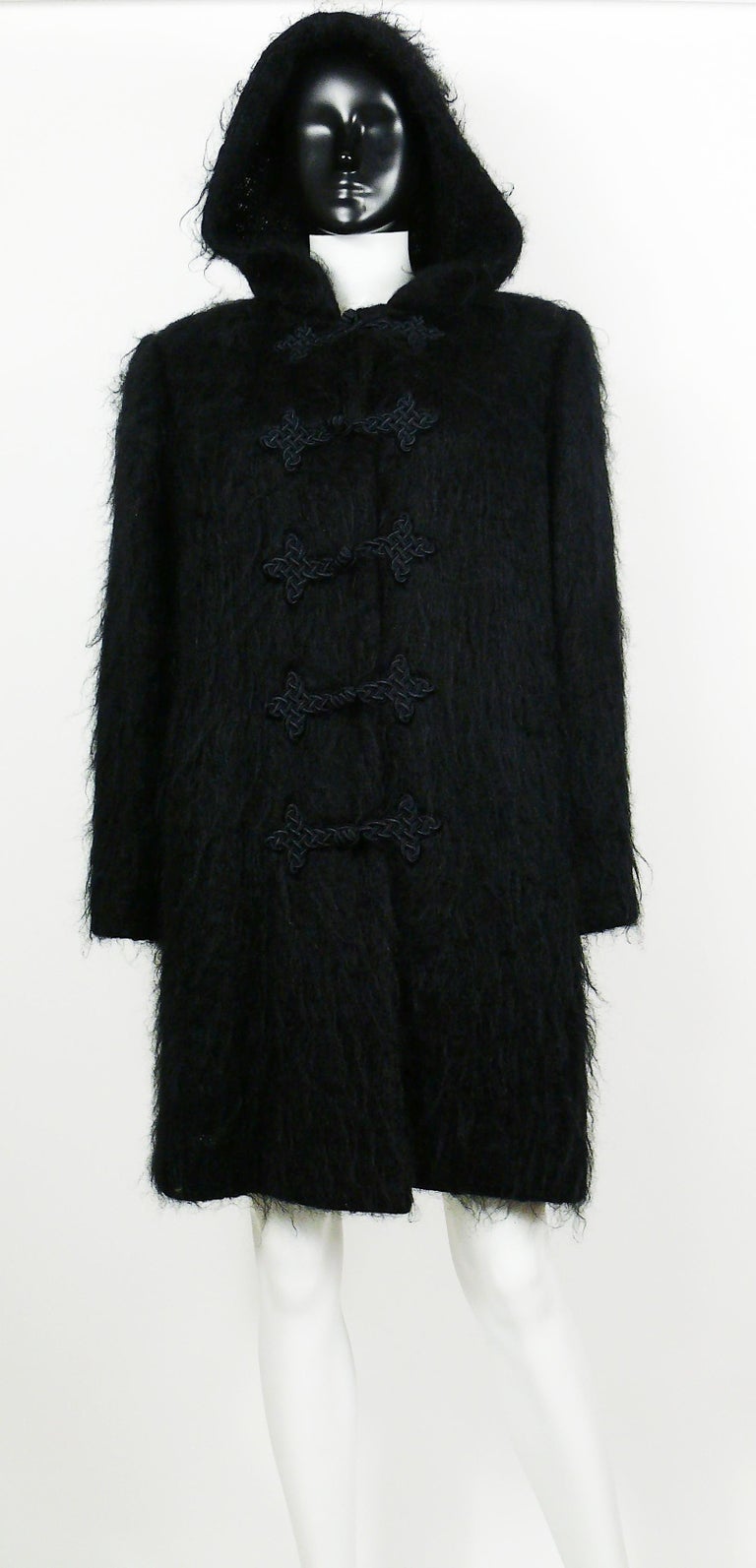 Yves Saint Laurent YSL Vintage Black Hooded Mohair Coat For Sale at 1stDibs