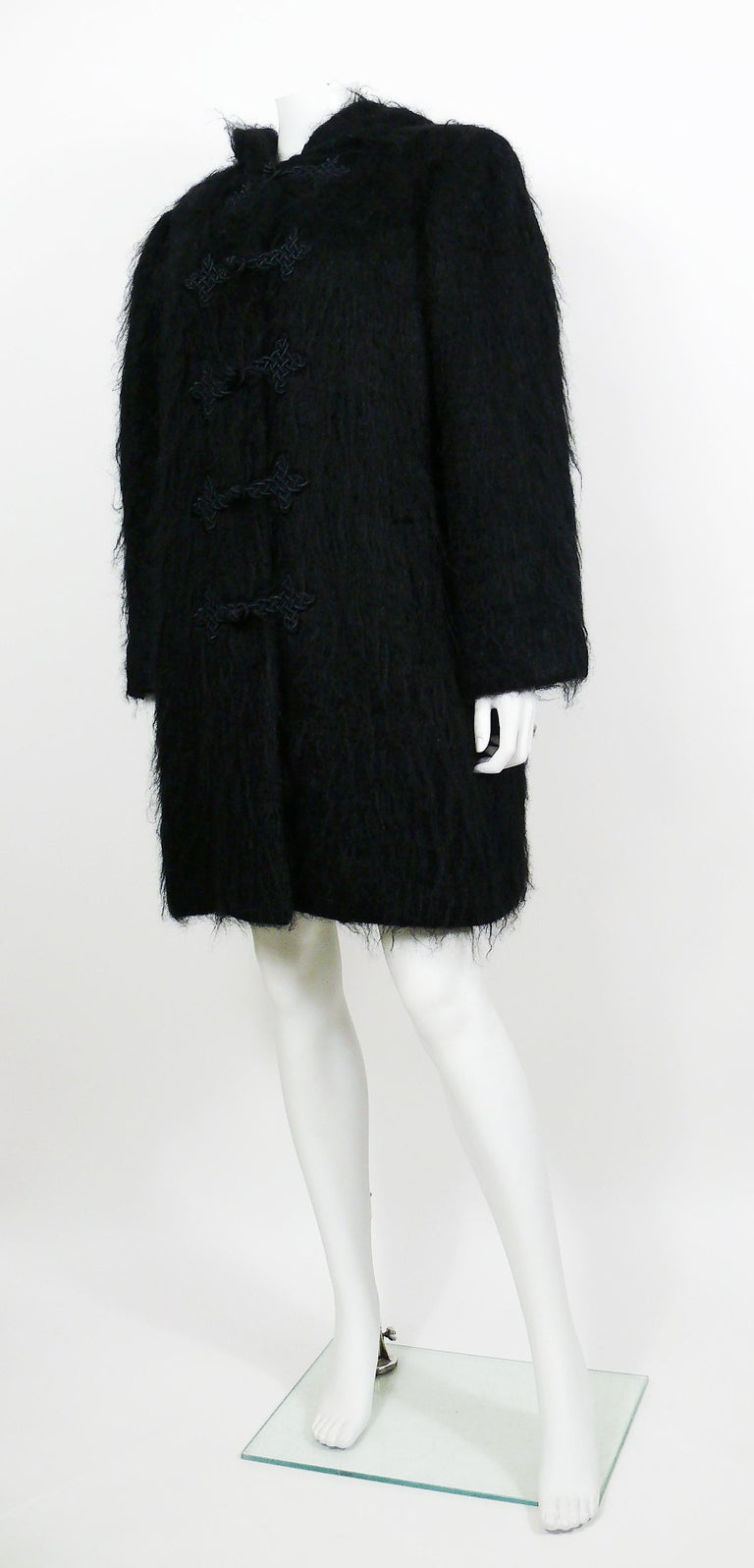 Yves Saint Laurent YSL Vintage Black Hooded Mohair Coat For Sale at 1stDibs