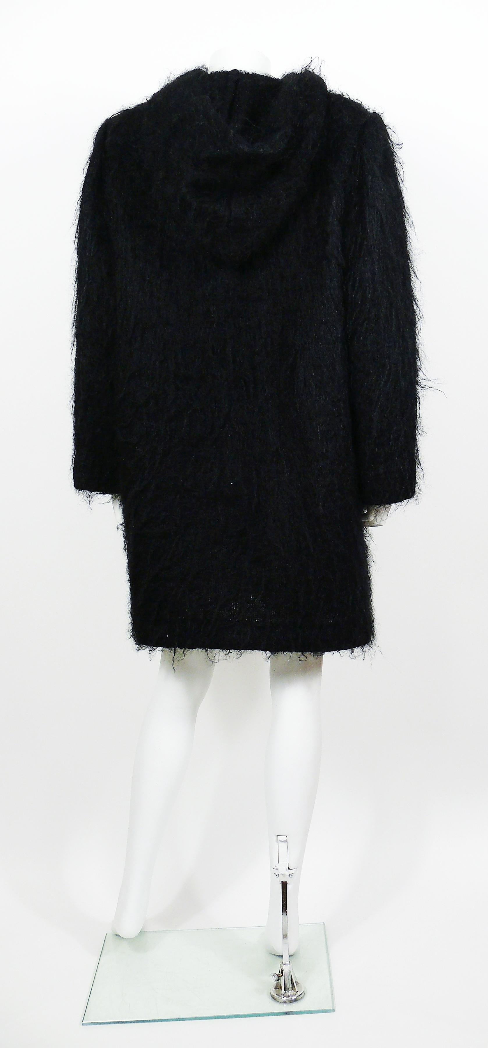 Yves Saint Laurent YSL Vintage Black Hooded Mohair Coat In Excellent Condition In Nice, FR