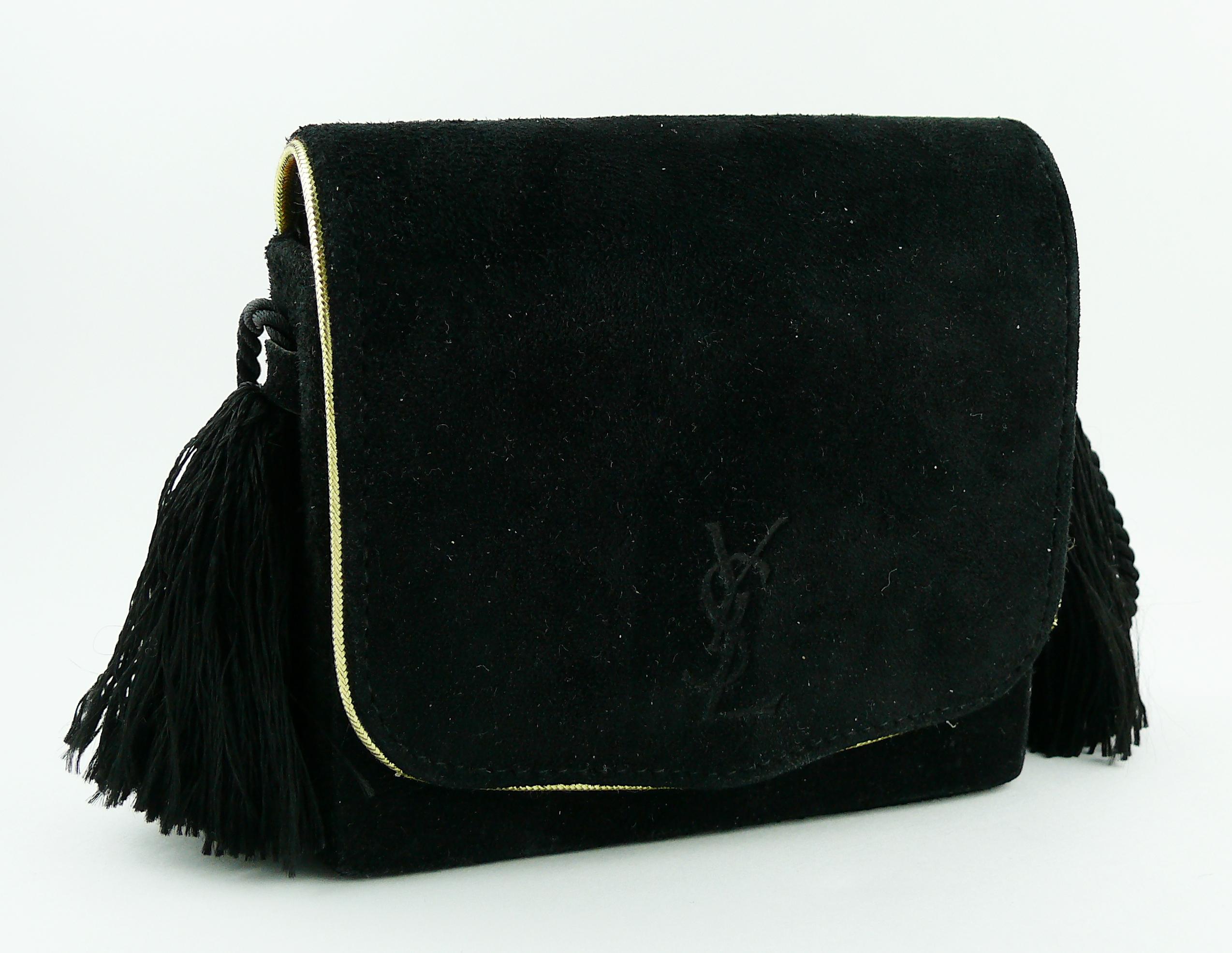 black suede tassel bag