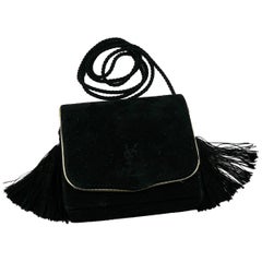 Yves Saint Laurent YSL Vintage Black Suede Tassel Minaudiere