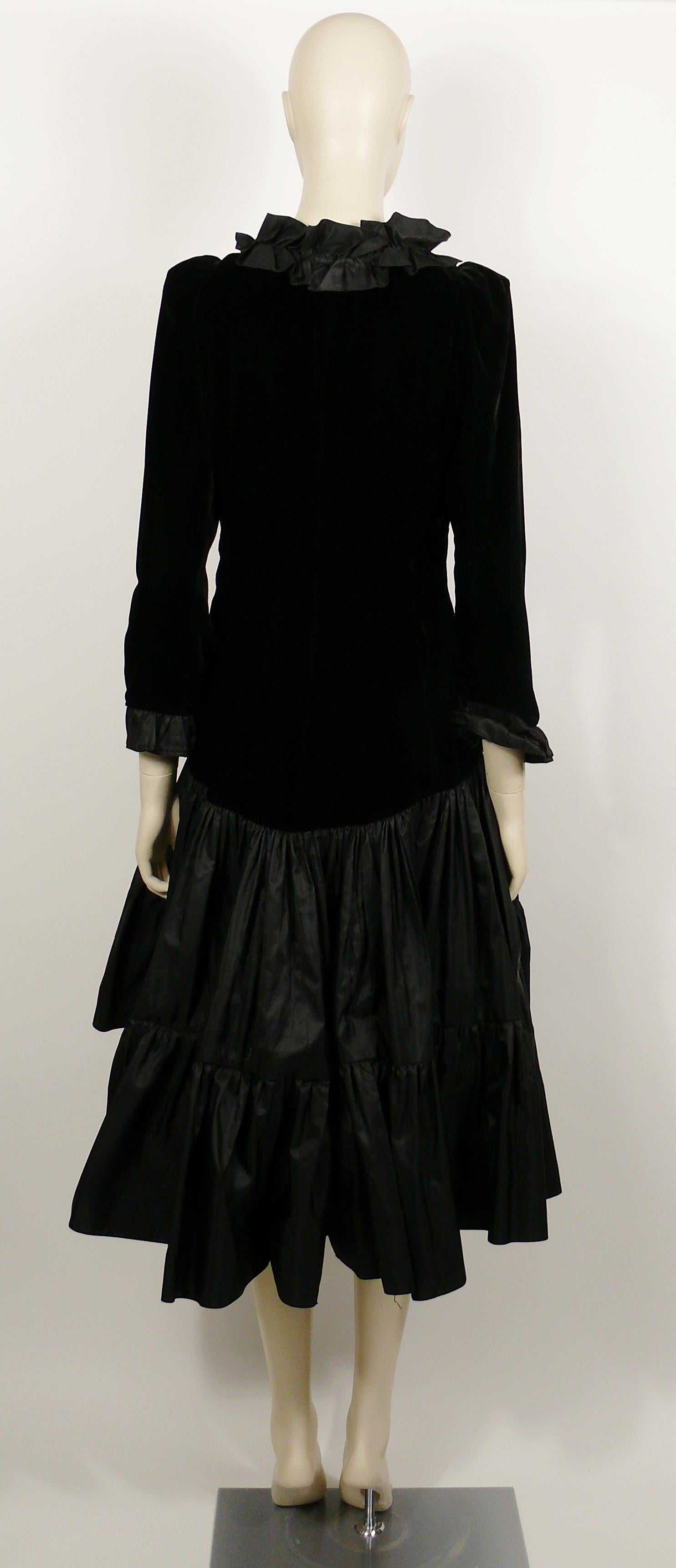 Yves Saint Laurent YSL Vintage Black Velvet & Satin Ruffle Cocktail Dress For Sale 2