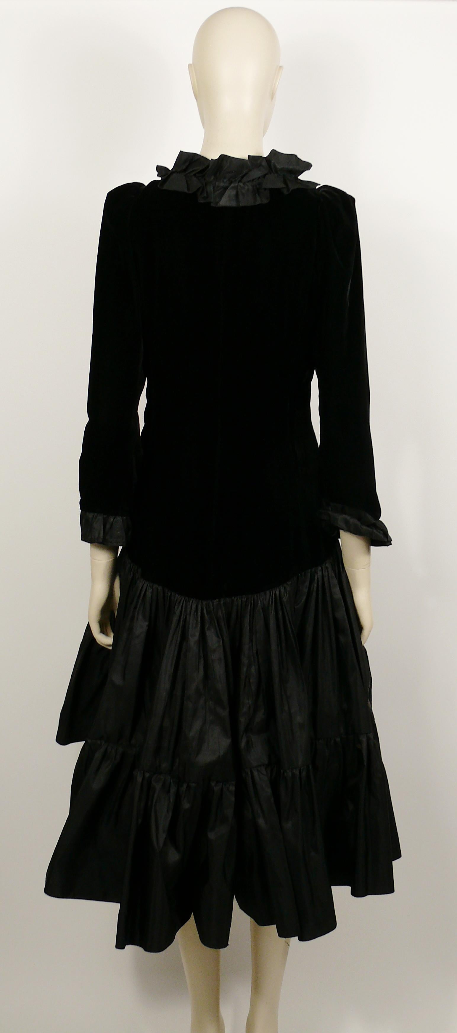 Yves Saint Laurent YSL Vintage Black Velvet & Satin Ruffle Cocktail Dress For Sale 3