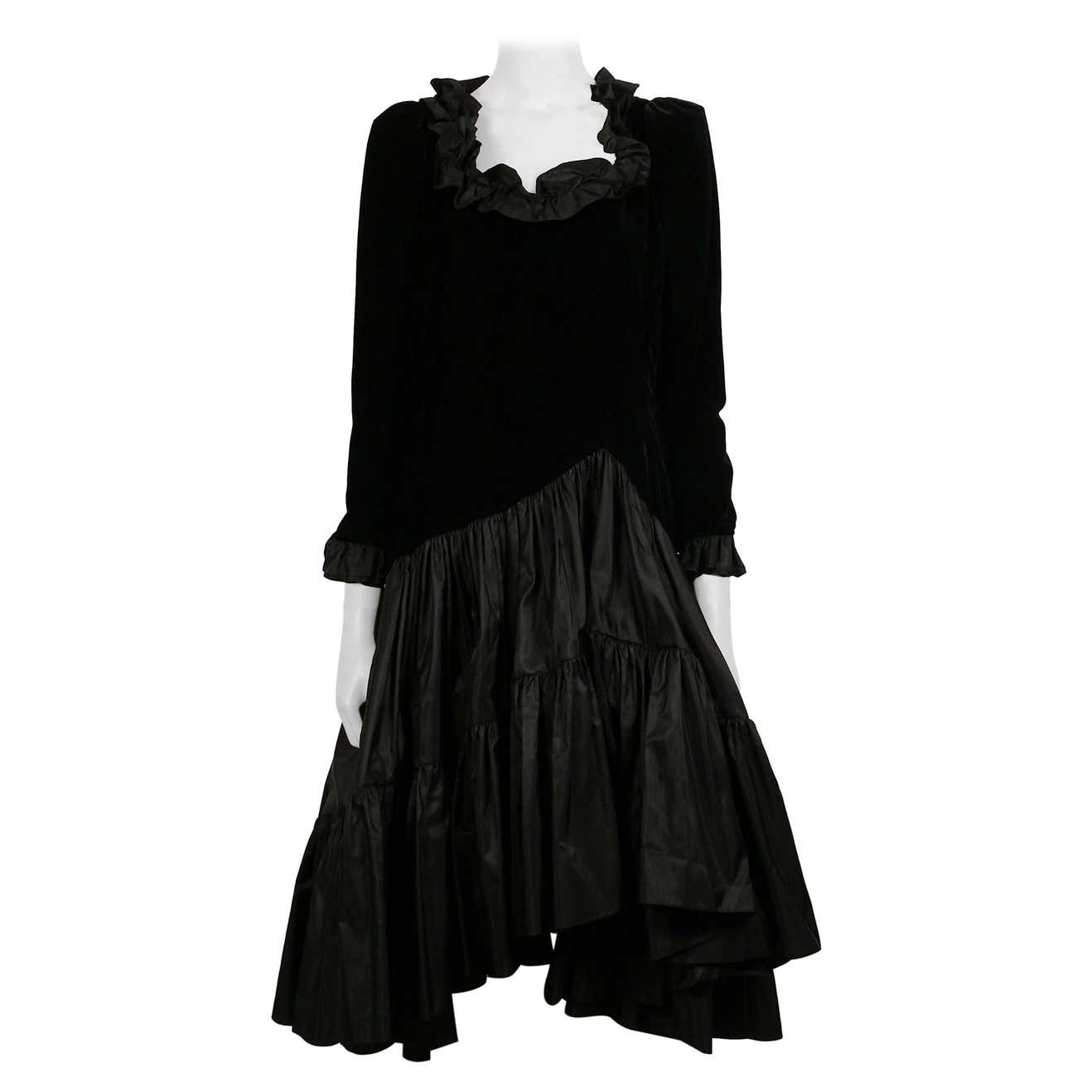 Yves Saint Laurent YSL Vintage Black Velvet and Satin Ruffle Cocktail ...