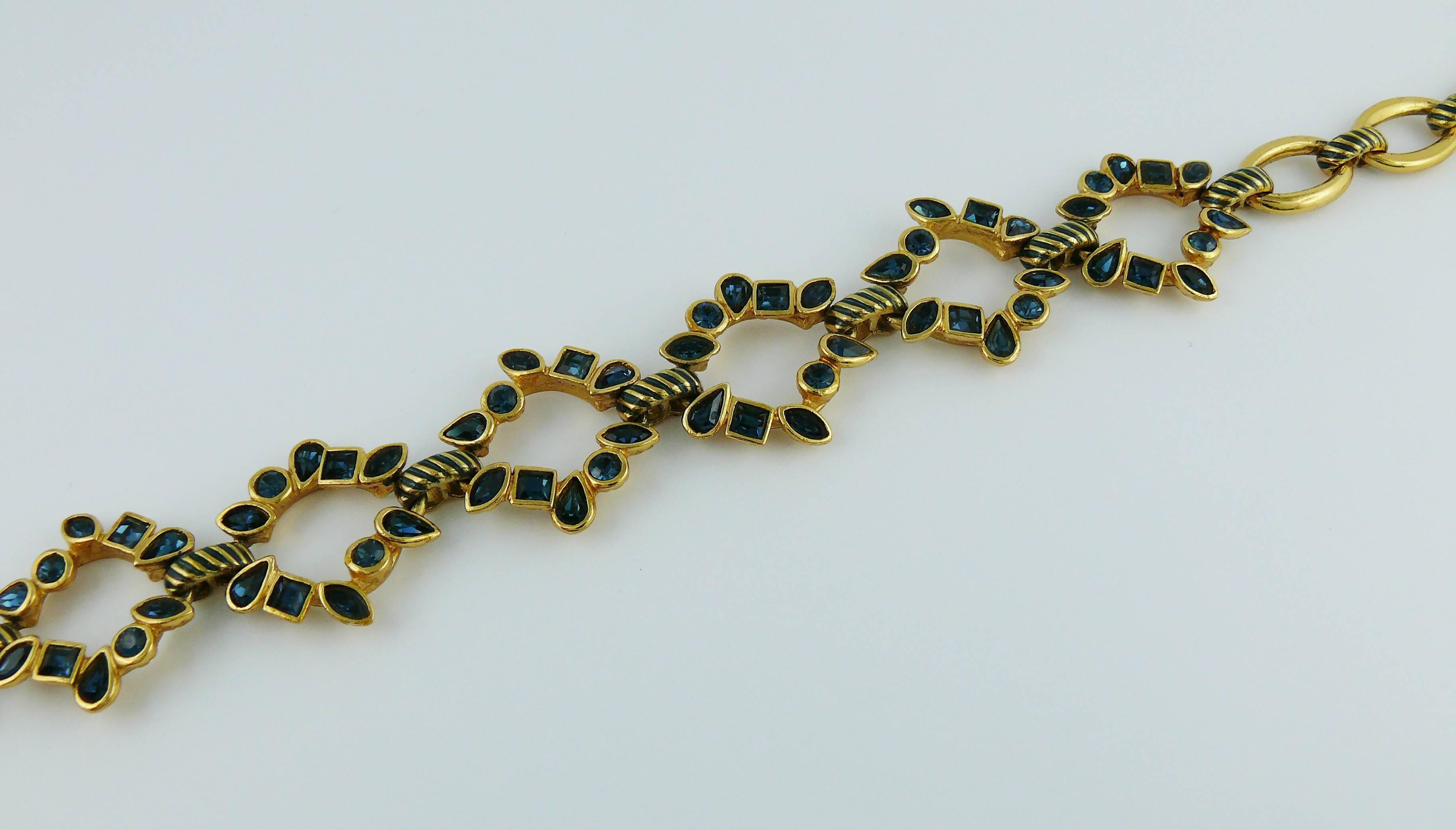 Yves Saint Laurent YSL Vintage Blue Crystals Necklace In Good Condition For Sale In Nice, FR