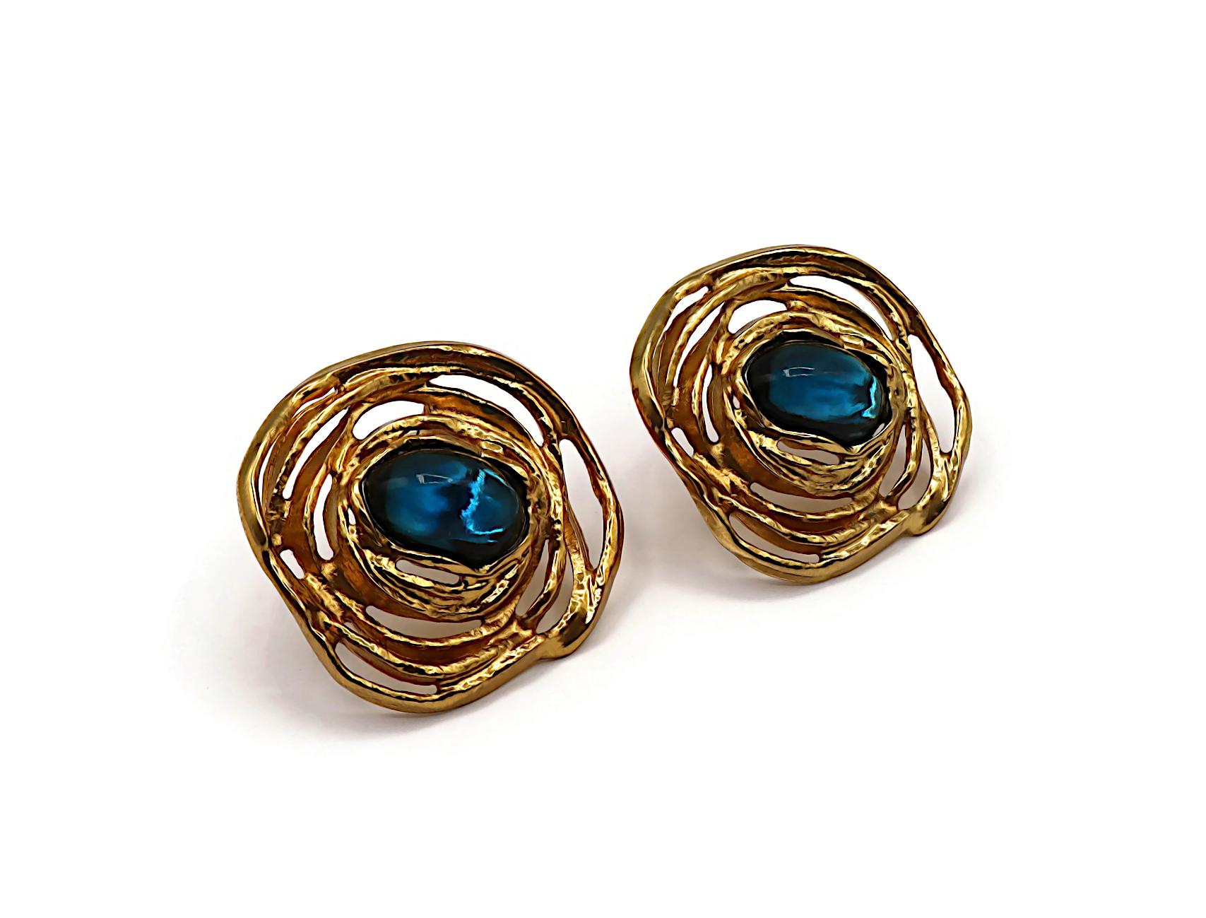De las mujeres YVES SAINT LAURENT YSL Vintage Blue Resin Clip-On Earrings en venta