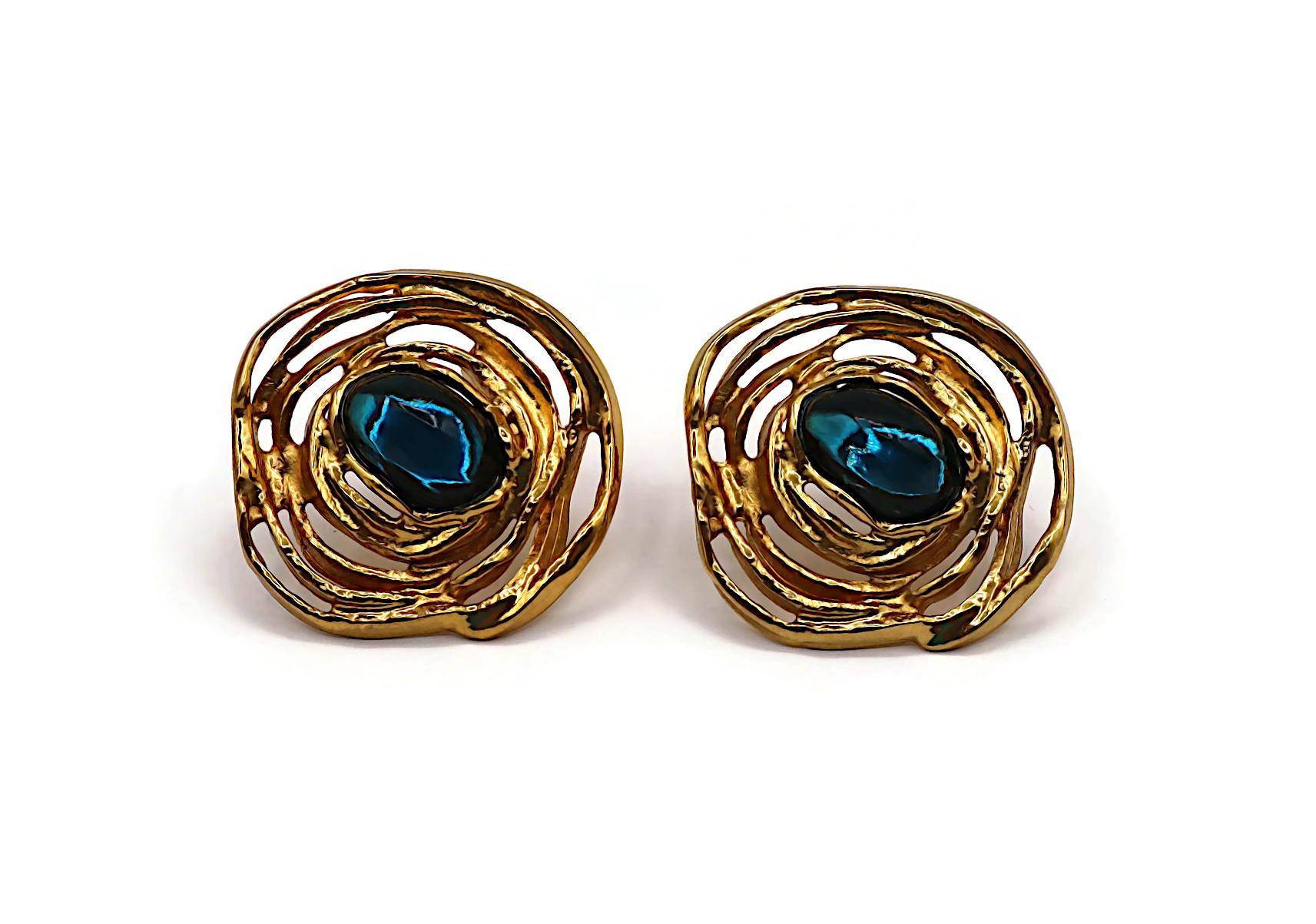 YVES SAINT LAURENT YSL Vintage Blue Resin Clip-On Earrings en venta 1