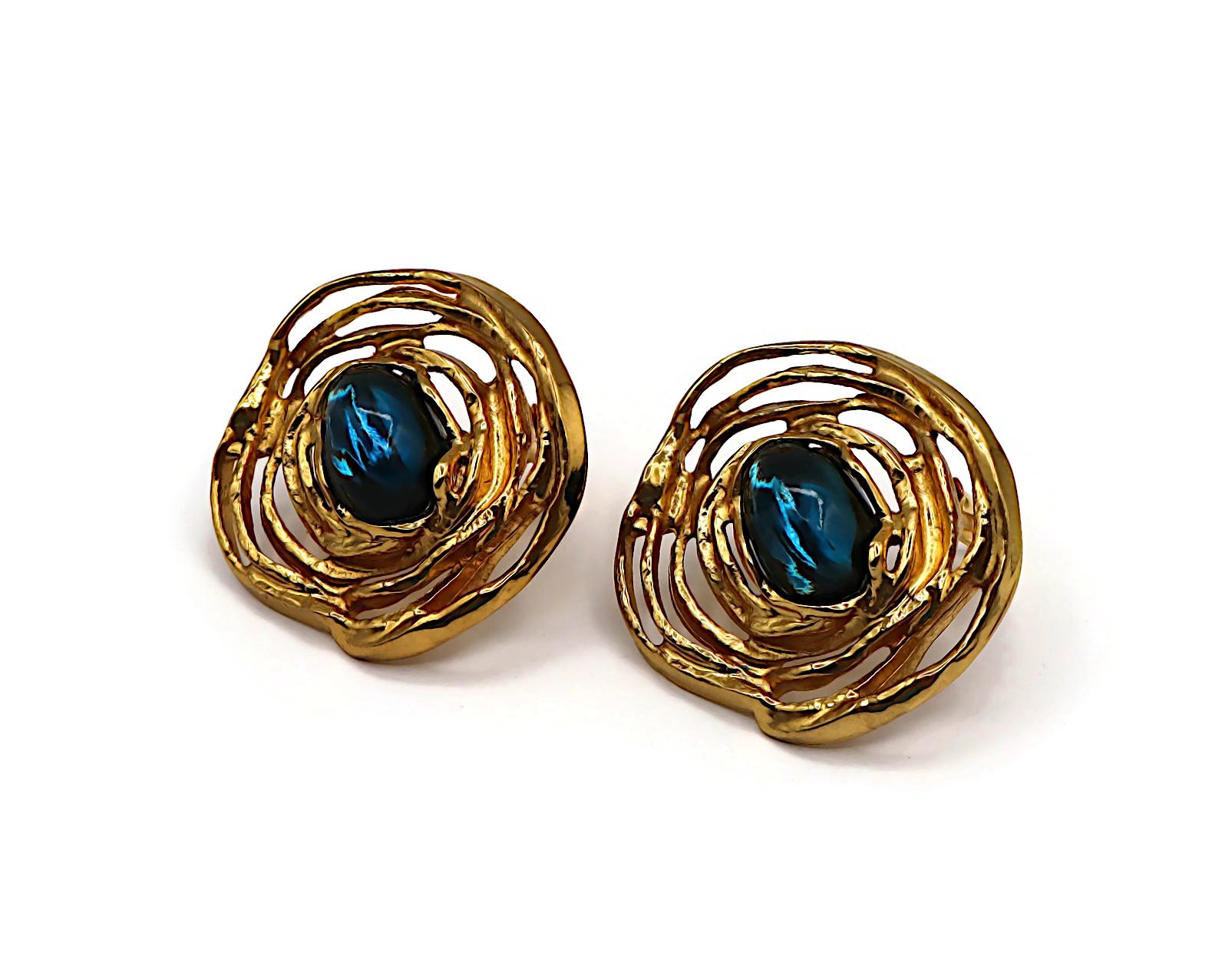 YVES SAINT LAURENT YSL Vintage Blue Resin Clip-On Earrings en venta 2