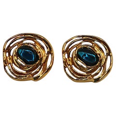 YVES SAINT LAURENT YSL Vintage Blue Resin Clip-On Earrings