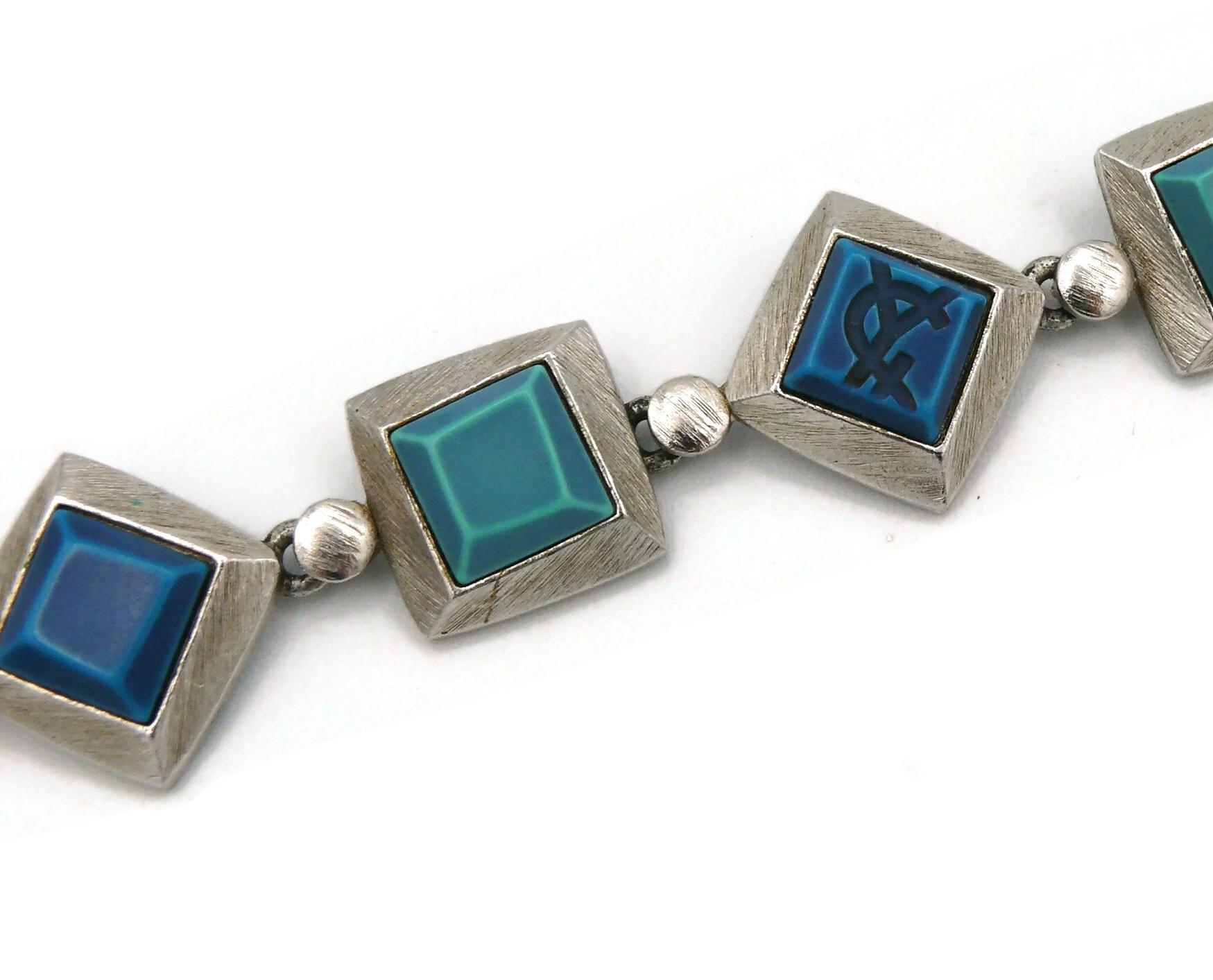 YVES SAINT LAURENT YSL Vintage Blue Resin Logo Necklace For Sale 15