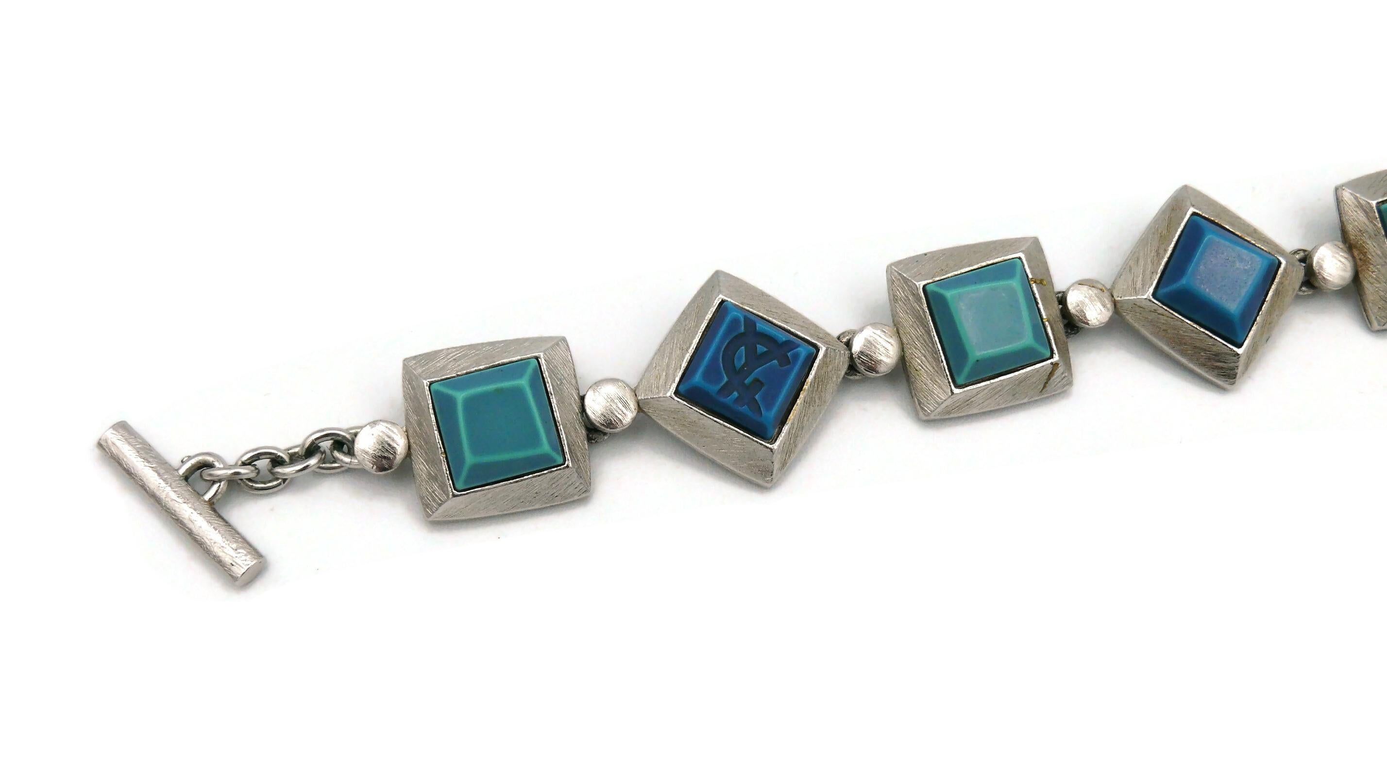 Women's YVES SAINT LAURENT YSL Vintage Blue Resin Logo Necklace For Sale