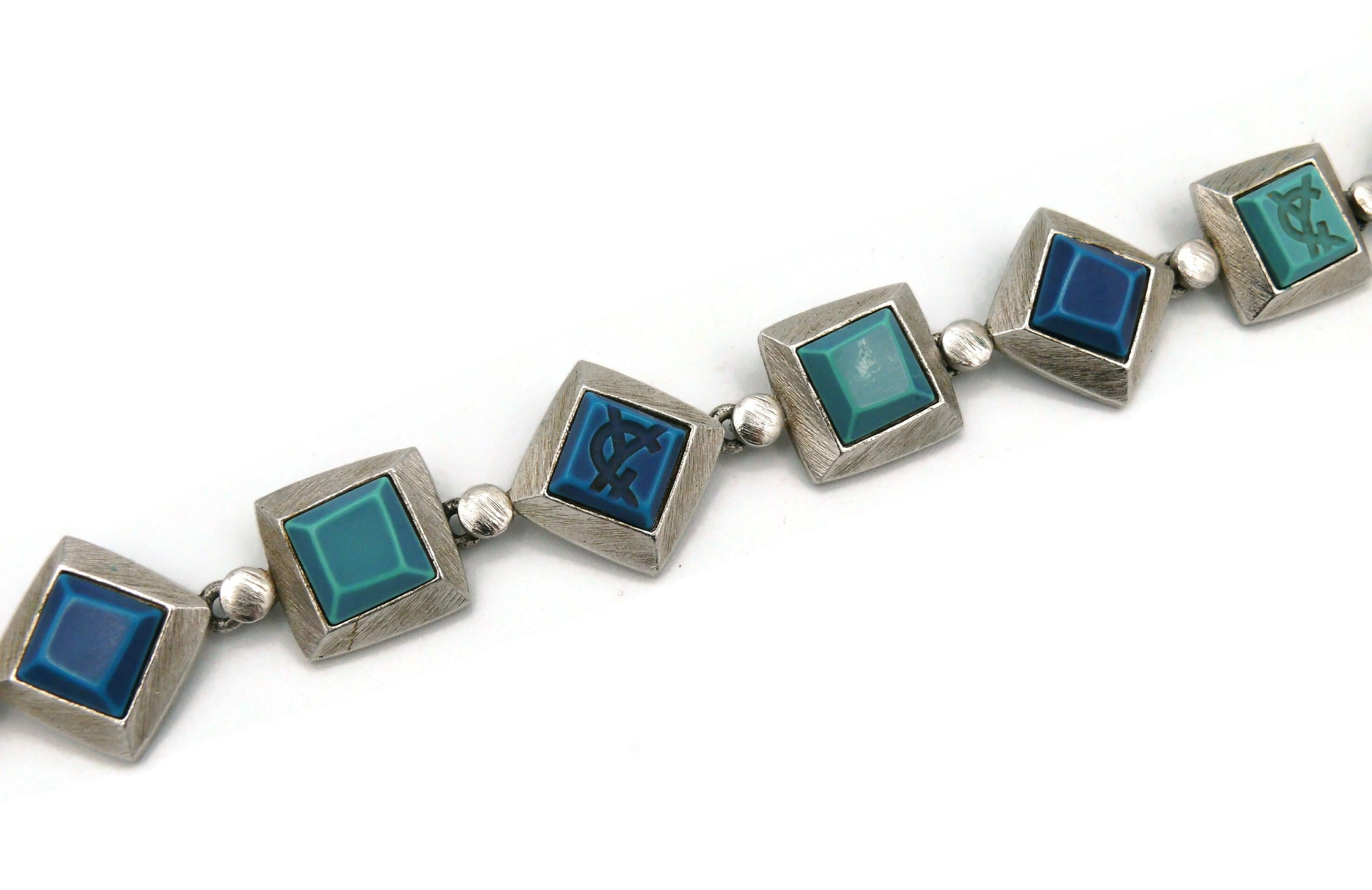 YVES SAINT LAURENT YSL Vintage Blue Resin Logo Necklace For Sale 2