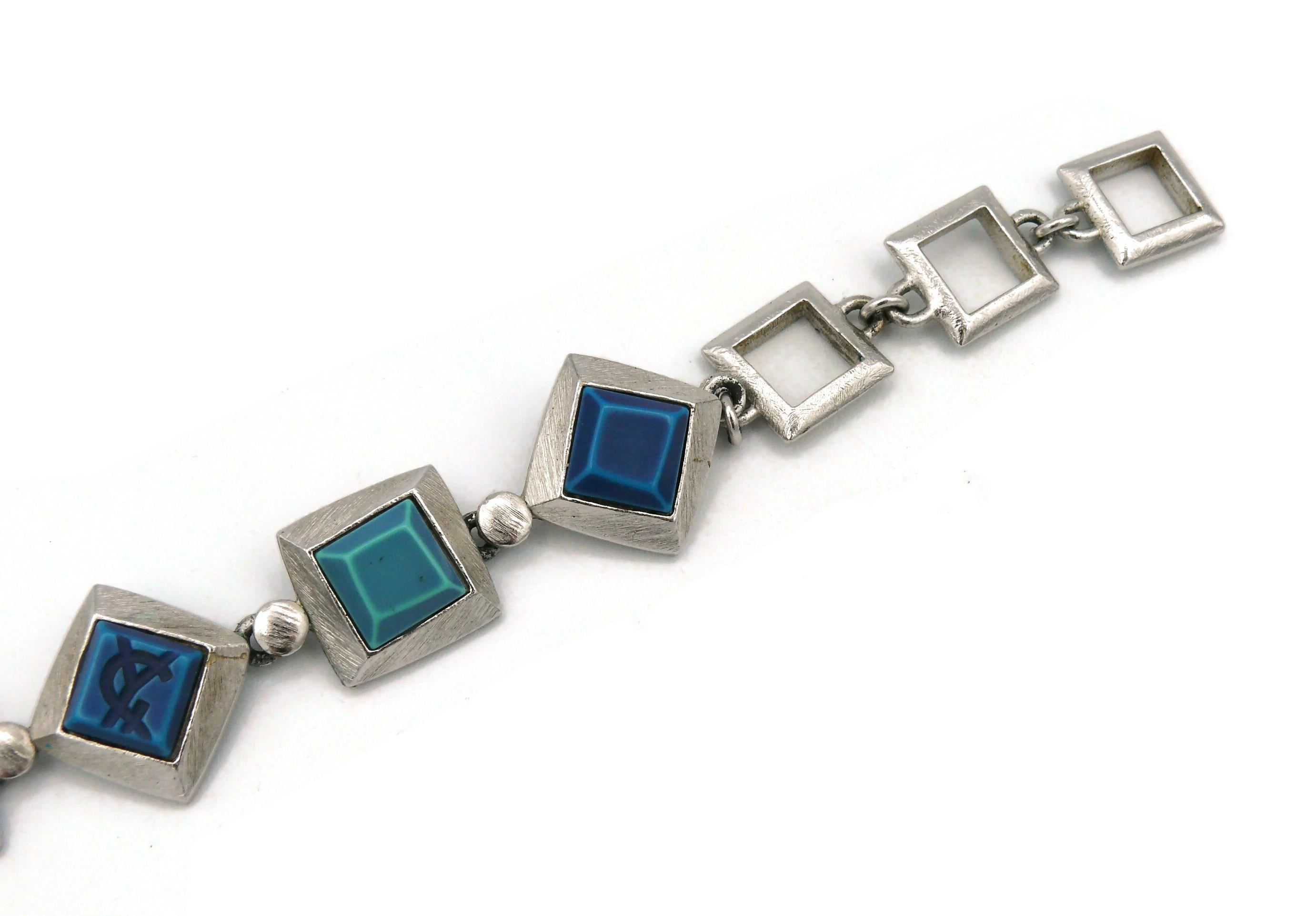 YVES SAINT LAURENT YSL Vintage Blue Resin Logo Necklace For Sale 4