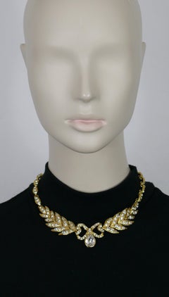 YVES SAINT LAURENT YSL Vintage Bow Leaf Crystal Necklace