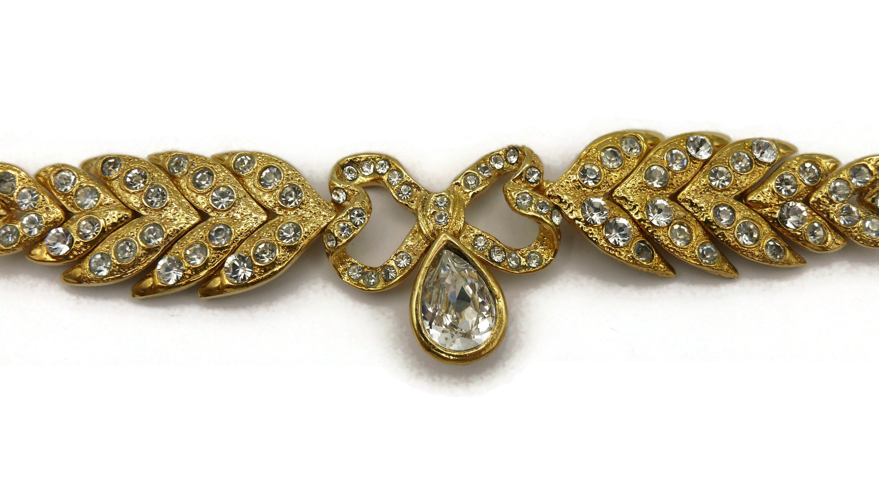 YVES SAINT LAURENT YSL Vintage Bow Leaf Crystal Necklace For Sale 4