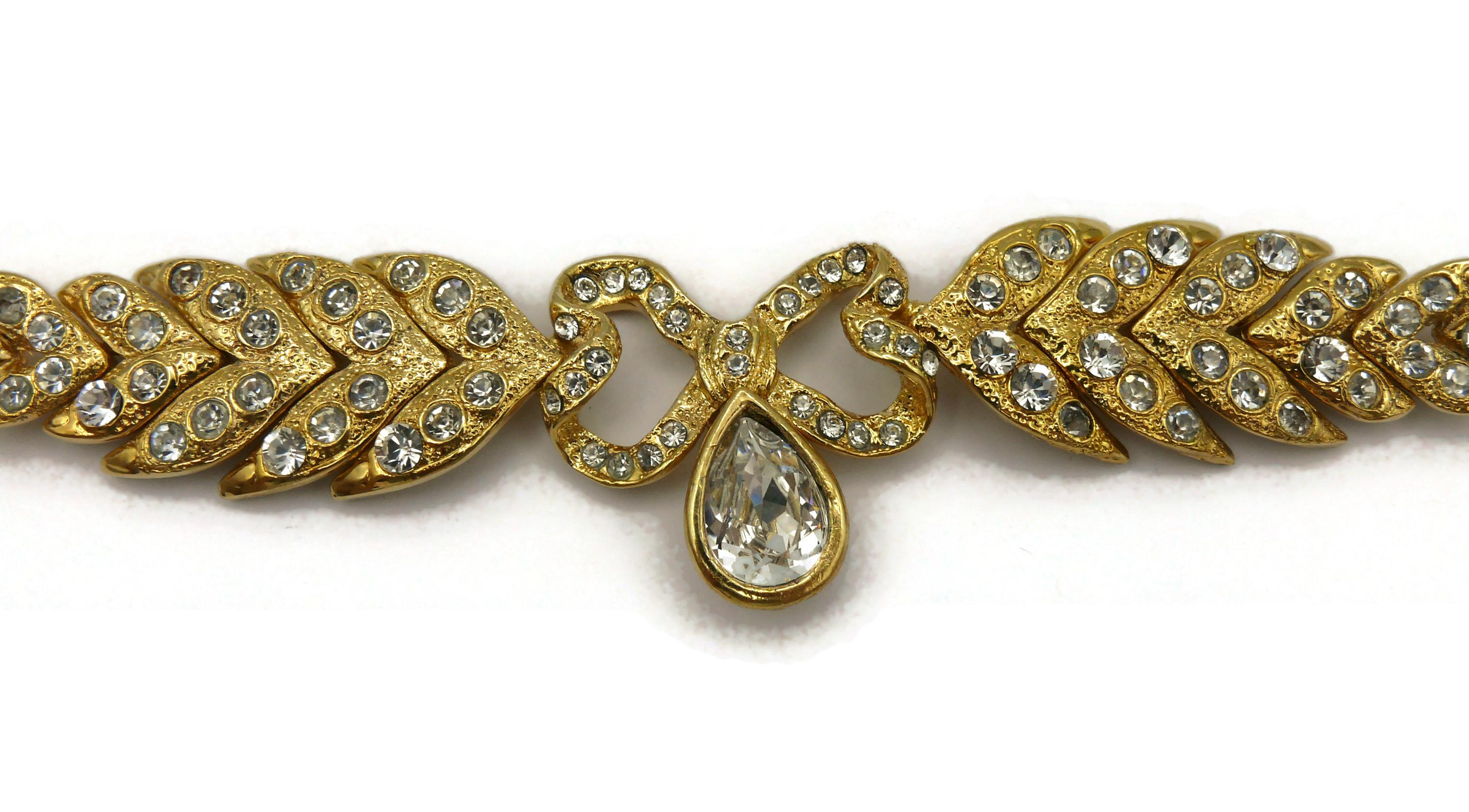 Yves Saint Laurent YSL Collana vintage con arco e foglie di cristallo in vendita 4