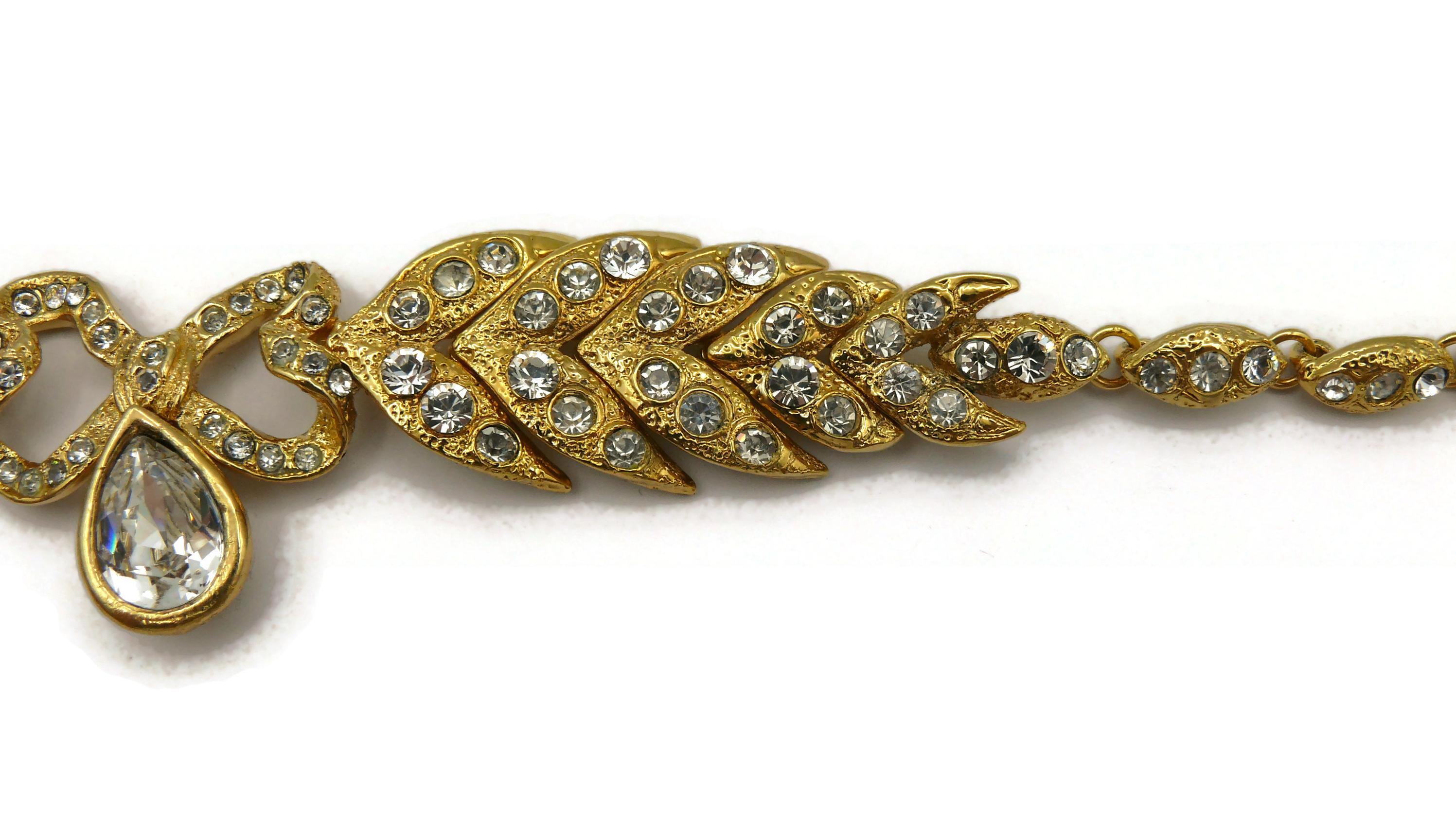 YVES SAINT LAURENT YSL Vintage Bow Leaf Crystal Necklace For Sale 5