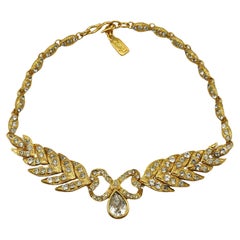 YVES SAINT LAURENT YSL Vintage Bow Leaf Crystal Necklace