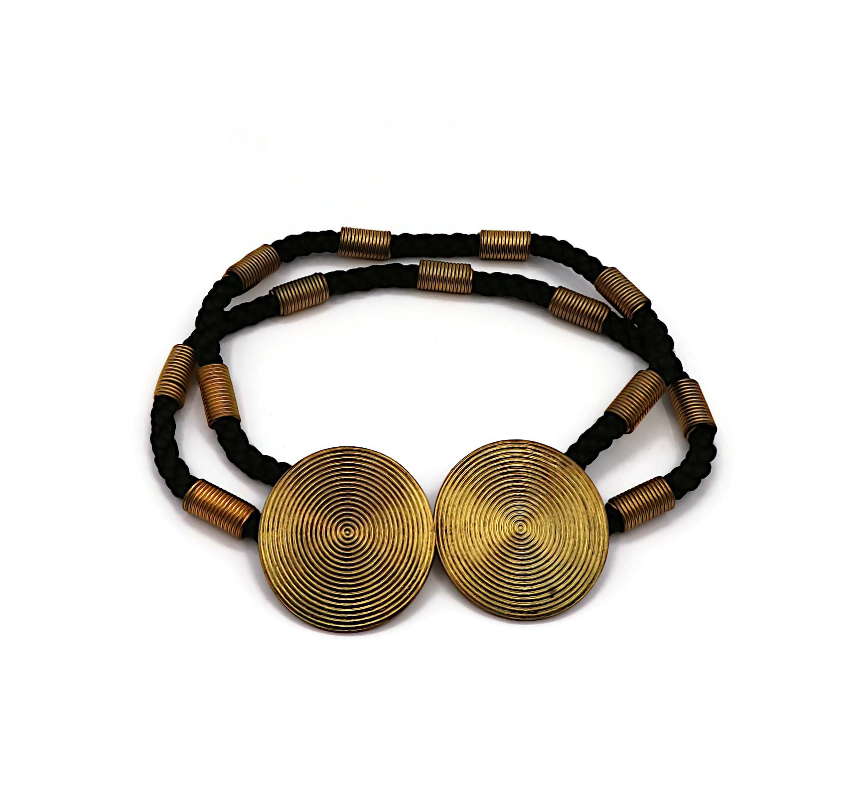 Yves Saint Laurent YSL Collier ras du cou en corde tressée vintage avec disques en forme de tourbillon Bon état - En vente à Nice, FR