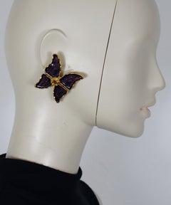 YVES SAINT LAURENT YSL Vintage Butterfly Purple Enamel Clip-On Earrings